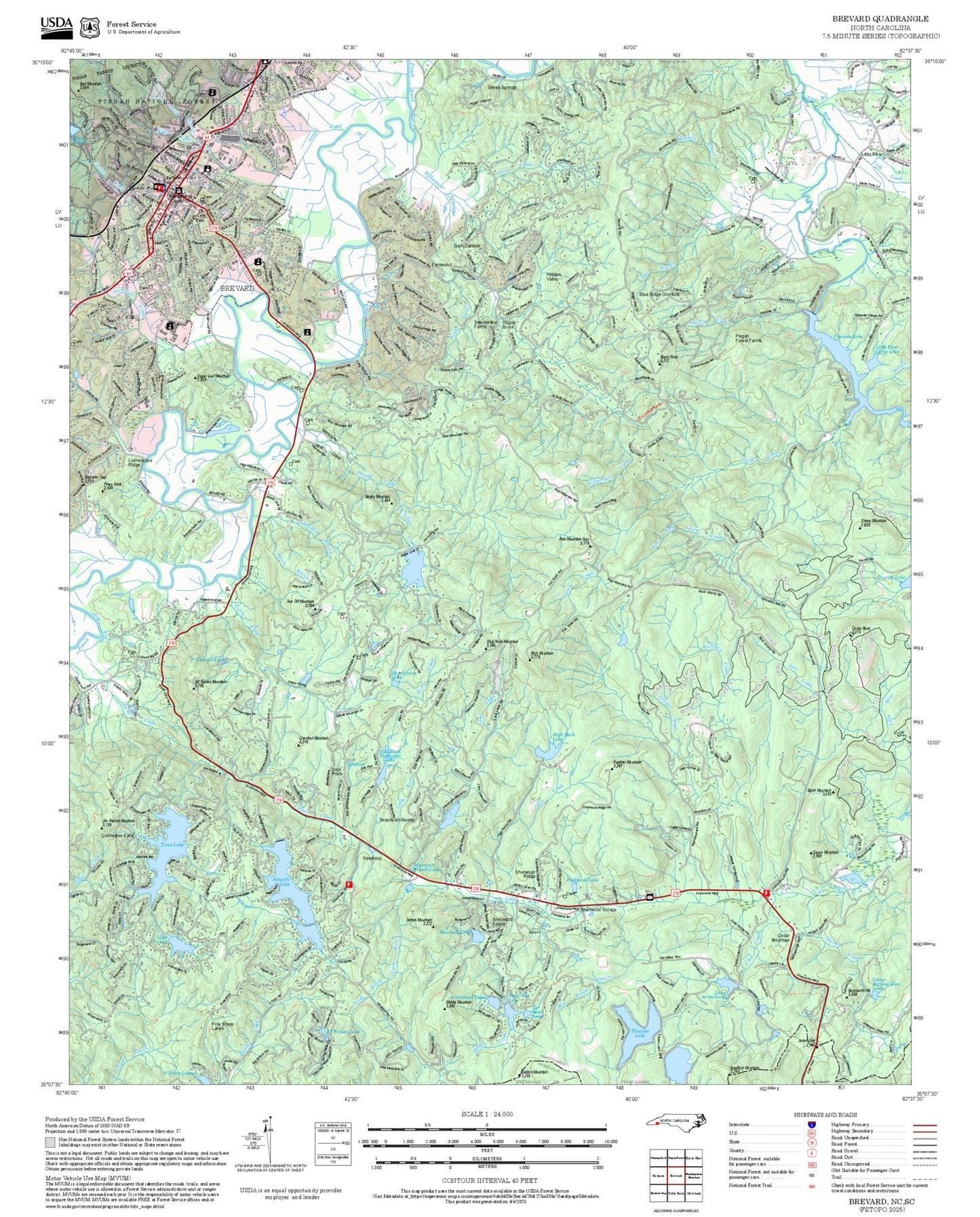 2025 Forest Service Topo Map of Brevard North Carolina