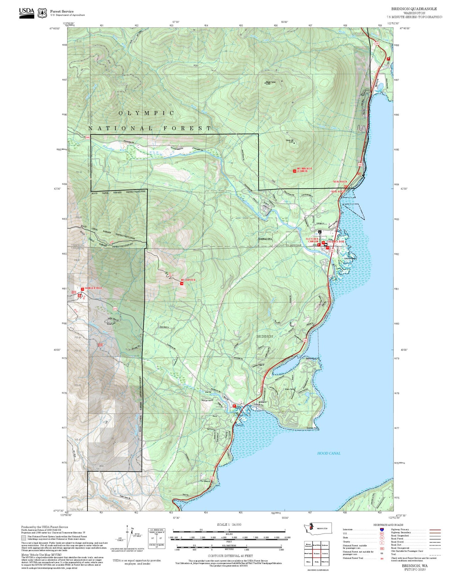 2025 Forest Service Topo Map of Brinnon Washington
