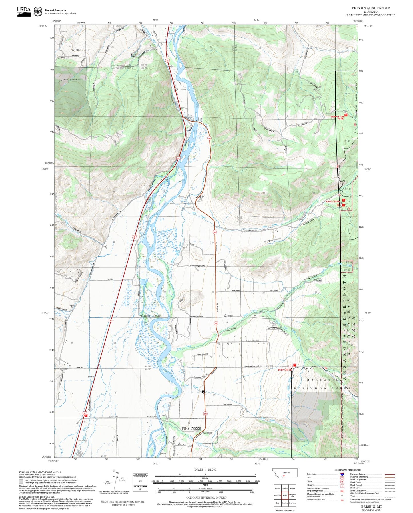 2025 Forest Service Topo Map of Brisbin Montana