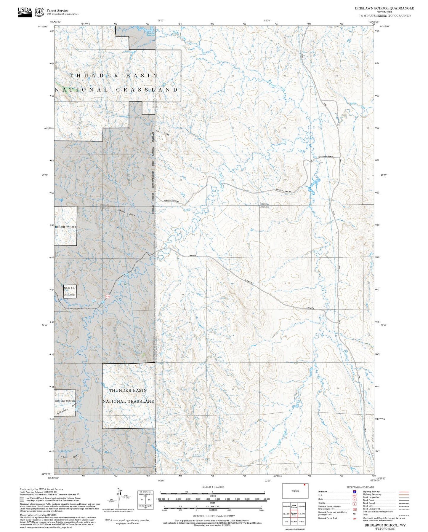 2025 Forest Service Topo Map of Brislawn School Wyoming