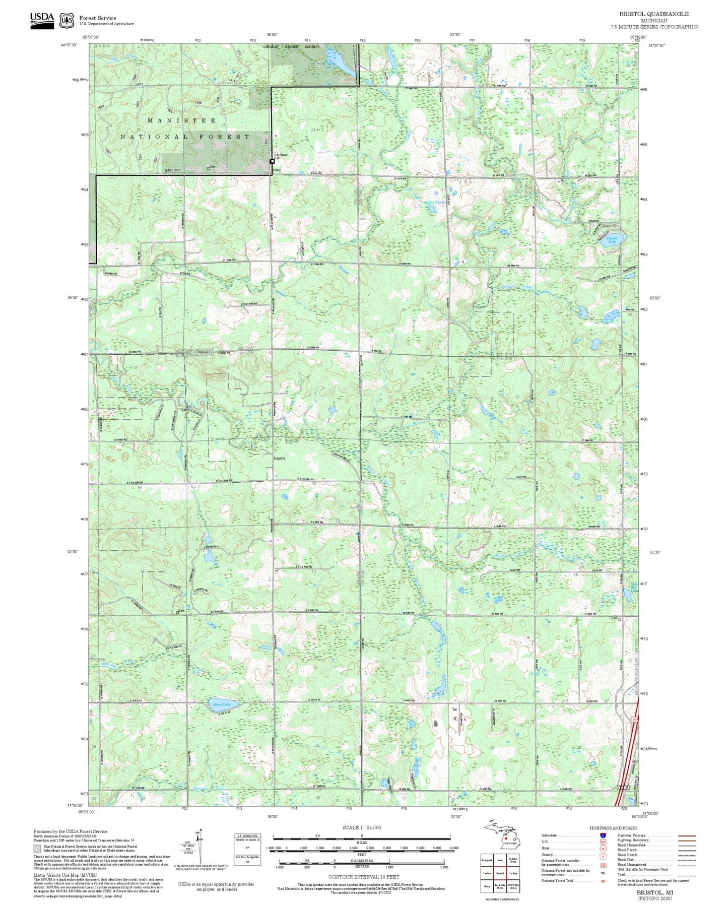 2025 Forest Service Topo Map of Bristol Michigan