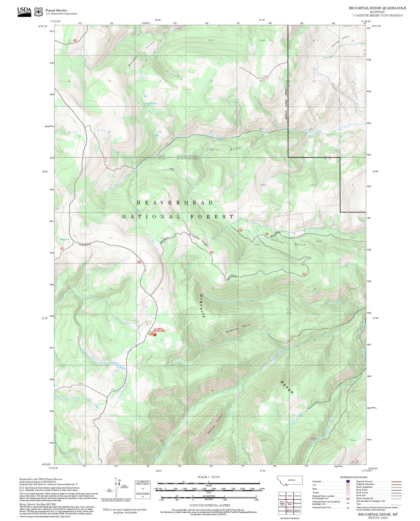 2025 Forest Service Topo Map of Broomtail Ridge Montana