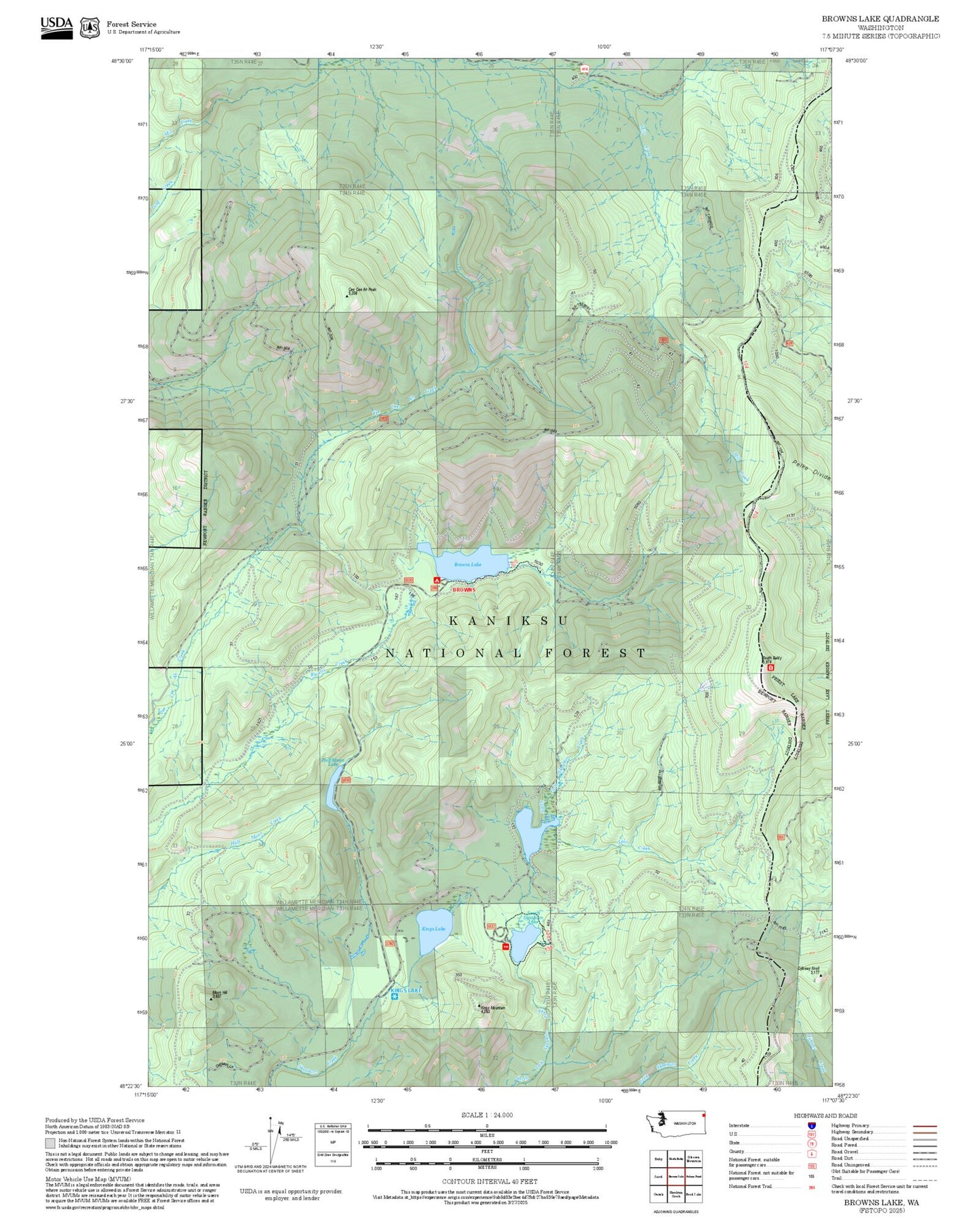 2025 Forest Service Topo Map of Browns Lake Washington
