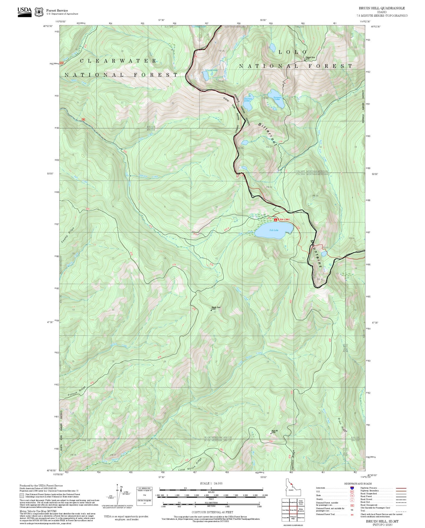 2025 Forest Service Topo Map of Bruin Hill Idaho