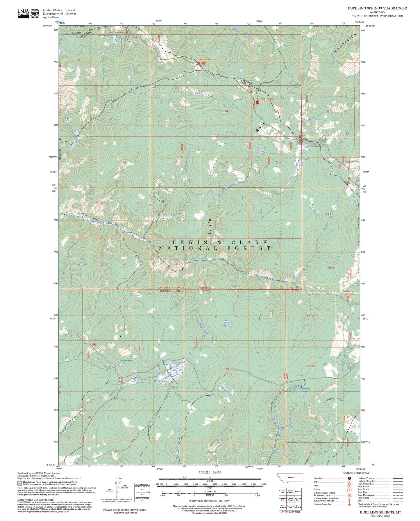 2025 Forest Service Topo Map of Bubbling Springs Montana