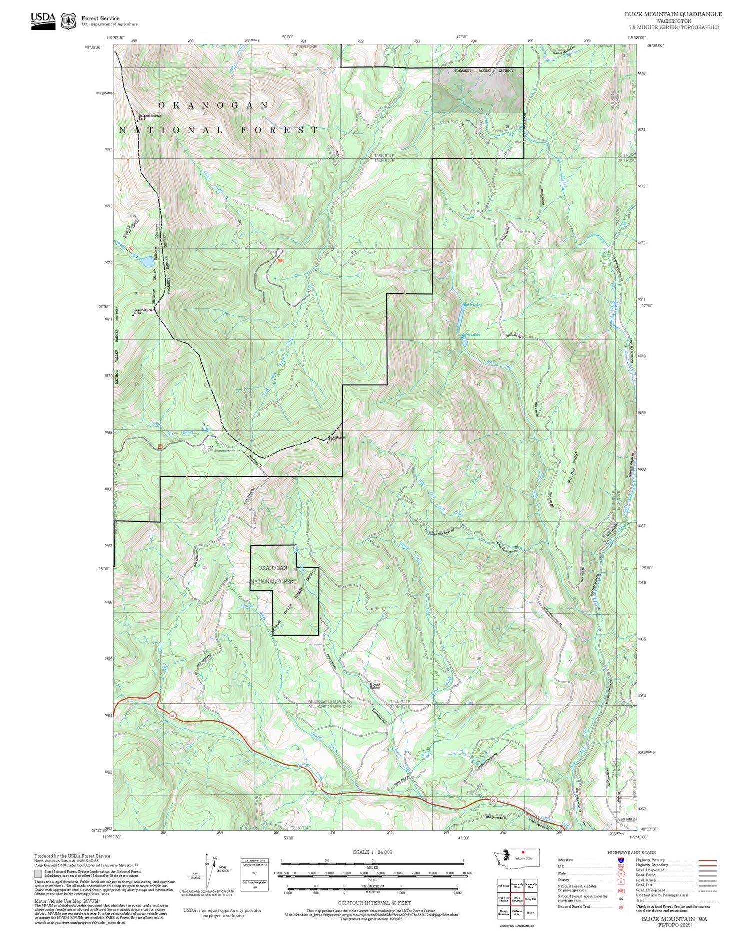 2025 Forest Service Topo Map of Buck Mountain Washington