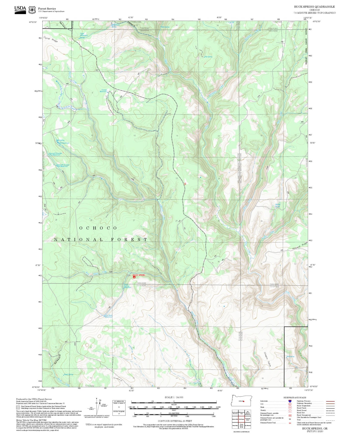 2025 Forest Service Topo Map of Buck Spring Oregon