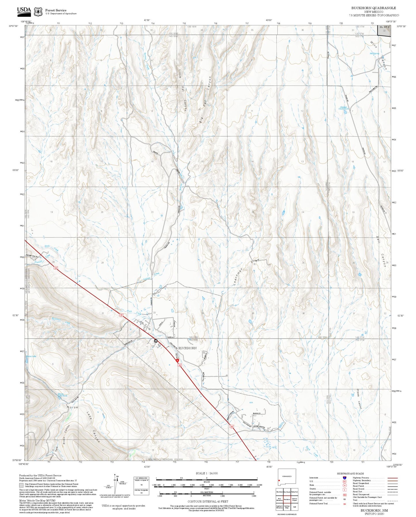 2025 Forest Service Topo Map of Buckhorn New Mexico