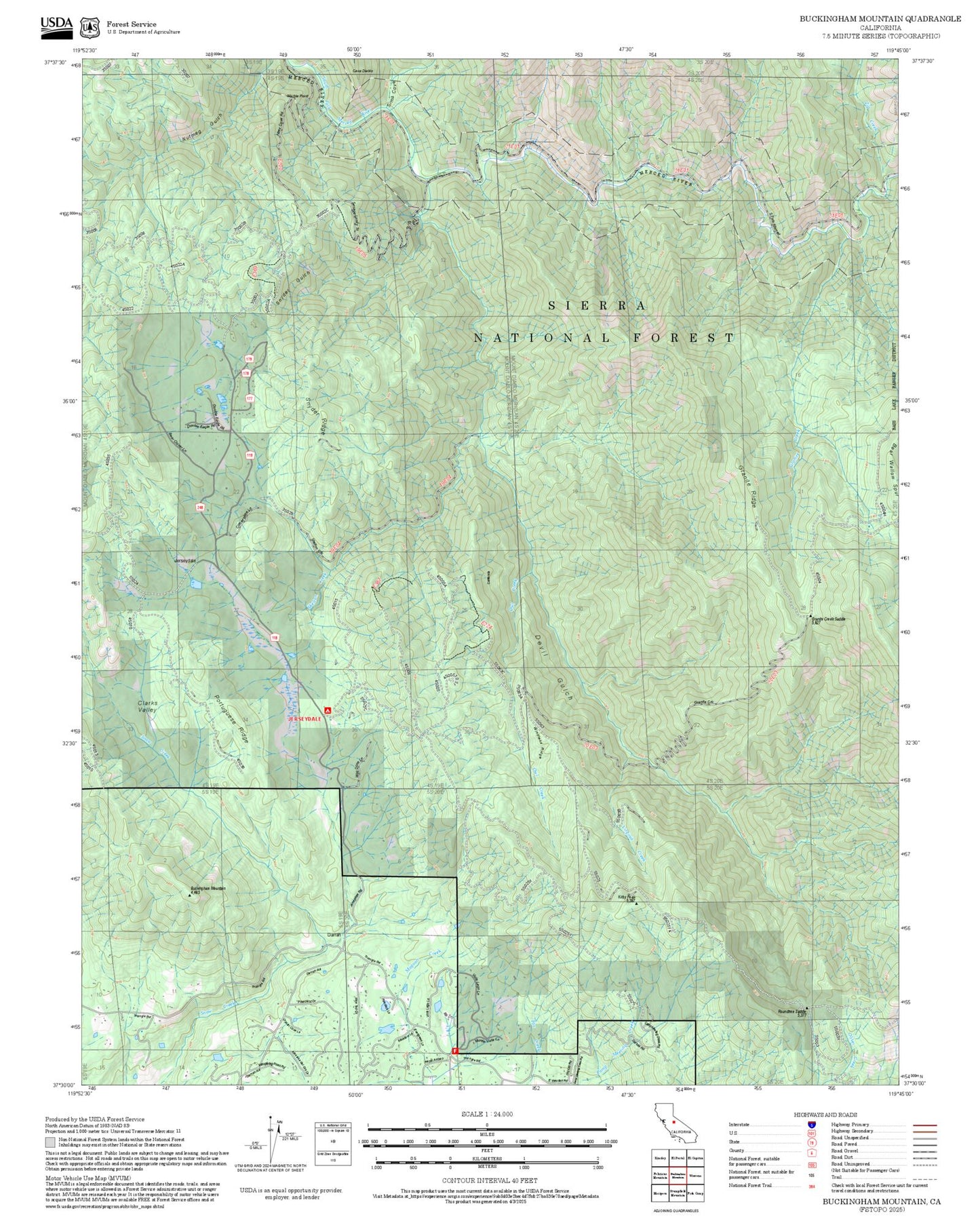 2025 Forest Service Topo Map of Buckingham Mountain California