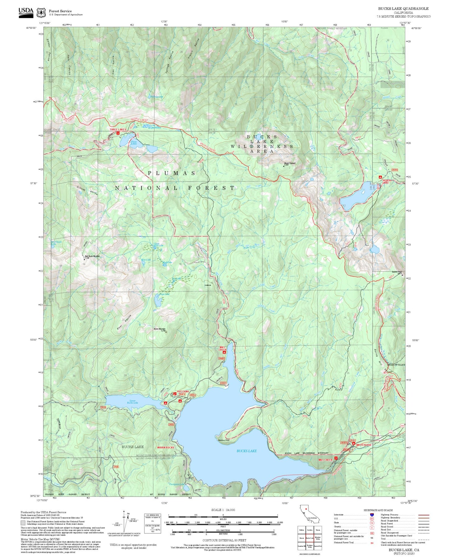 2025 Forest Service Topo Map of Bucks Lake California