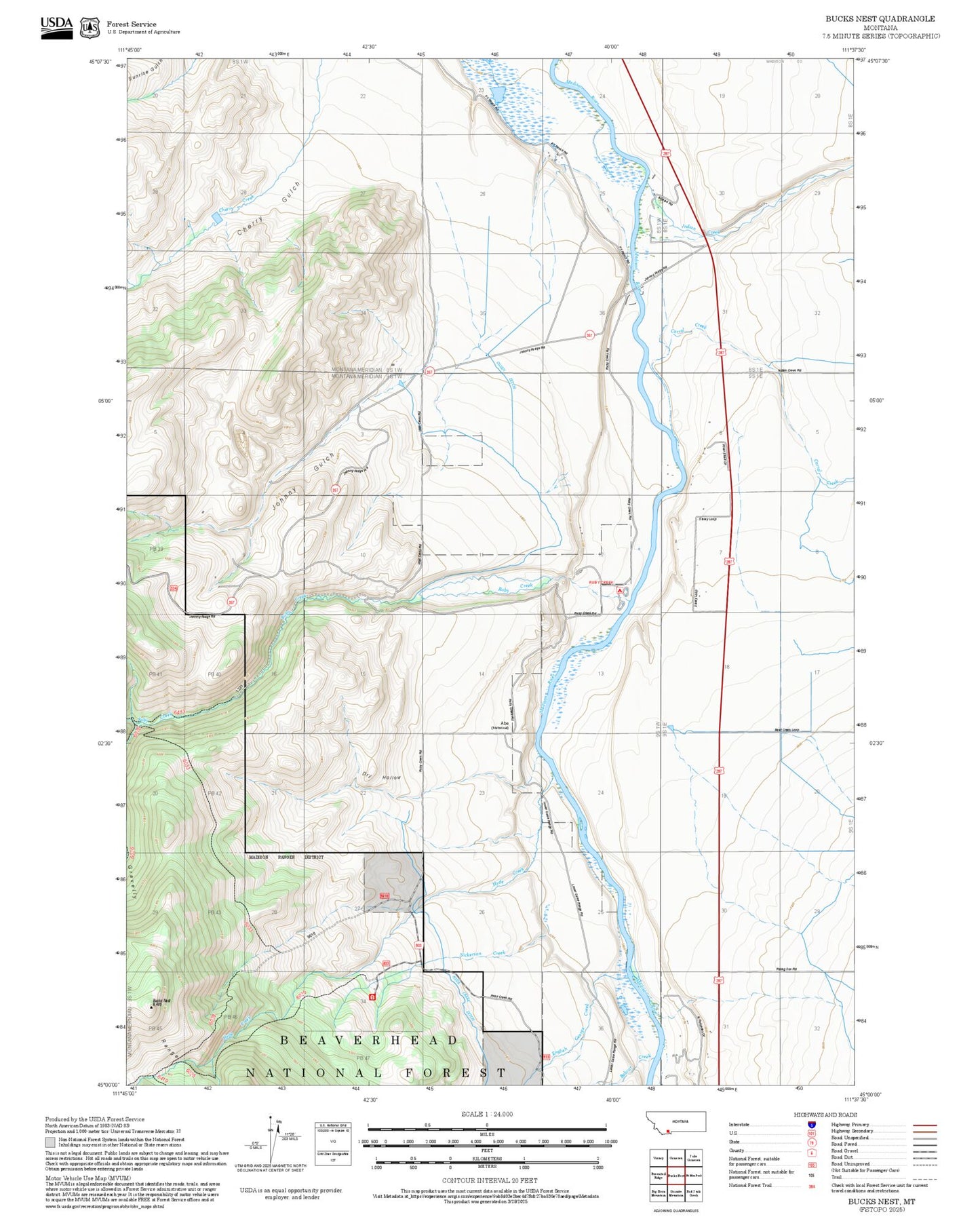 2025 Forest Service Topo Map of Bucks Nest Montana