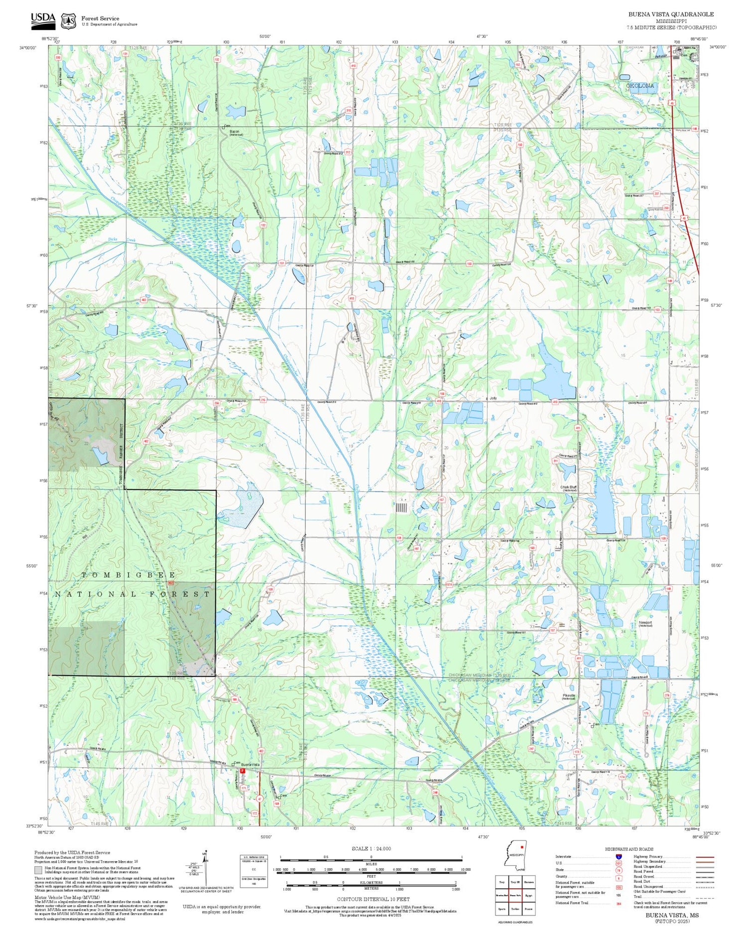 2025 Forest Service Topo Map of Buena Vista Mississippi