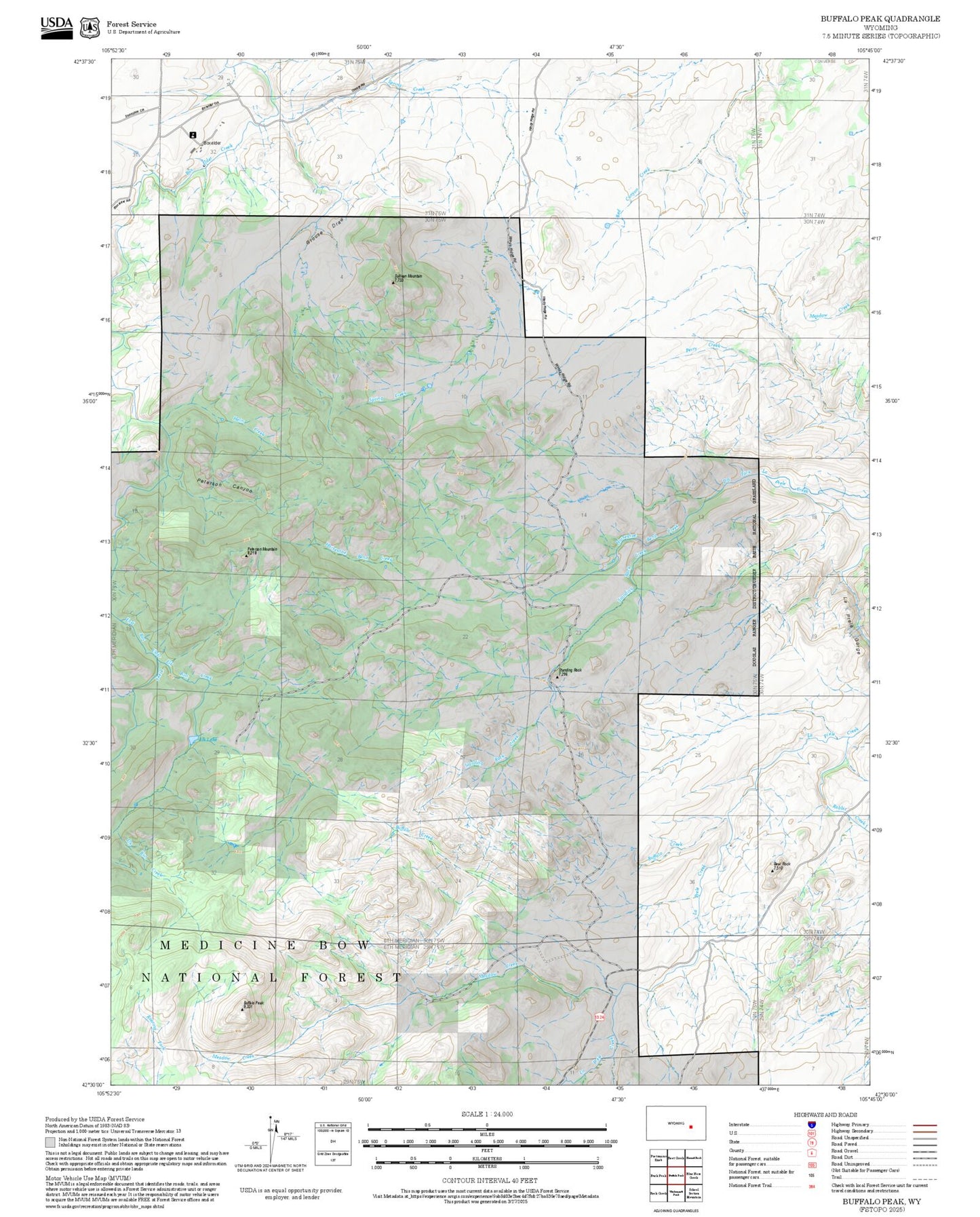 2025 Forest Service Topo Map of Buffalo Peak Wyoming