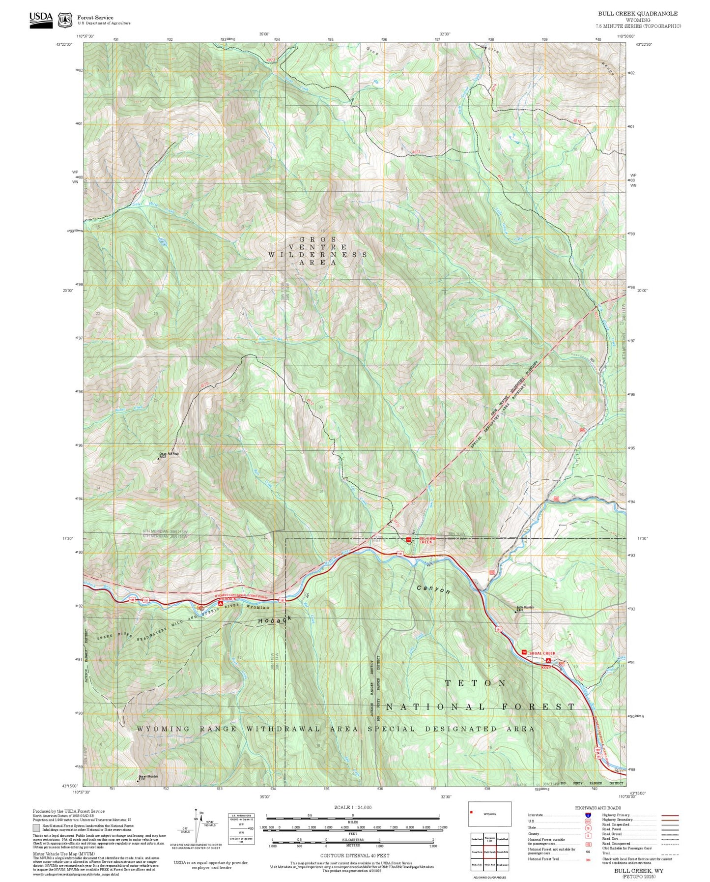 2025 Forest Service Topo Map of Bull Creek Wyoming