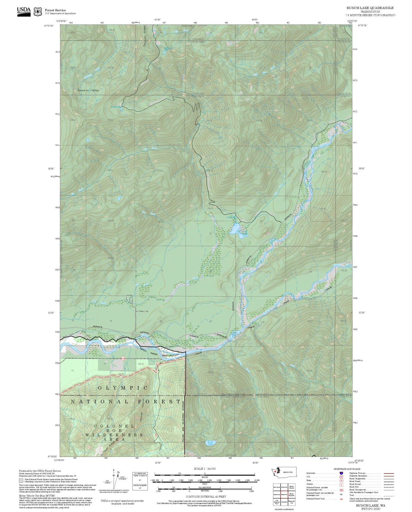 2025 Forest Service Topo Map of Bunch Lake Washington