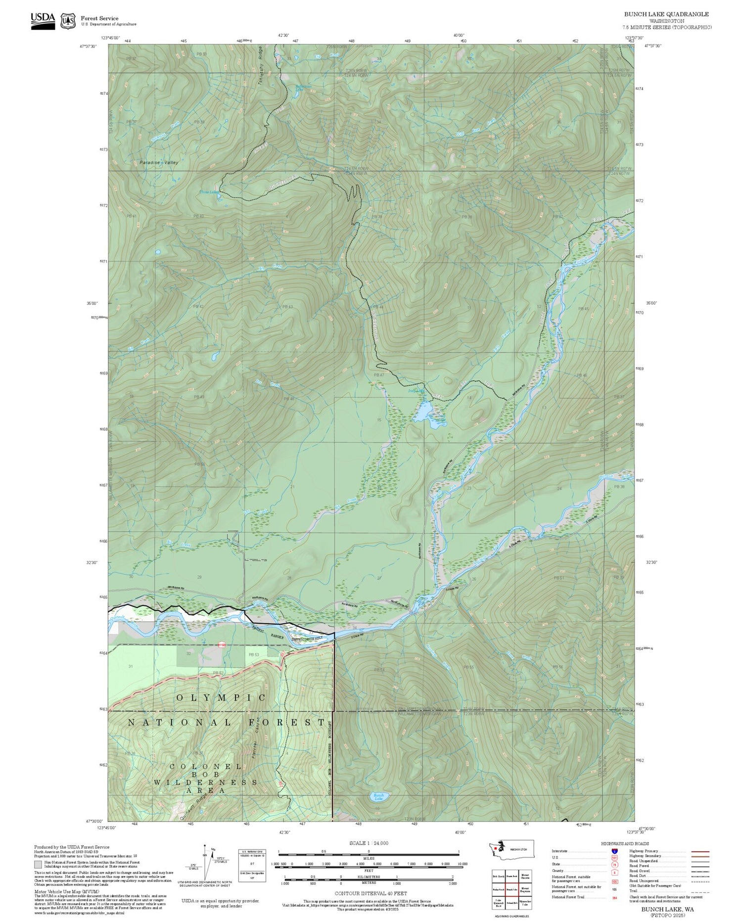 2025 Forest Service Topo Map of Bunch Lake Washington