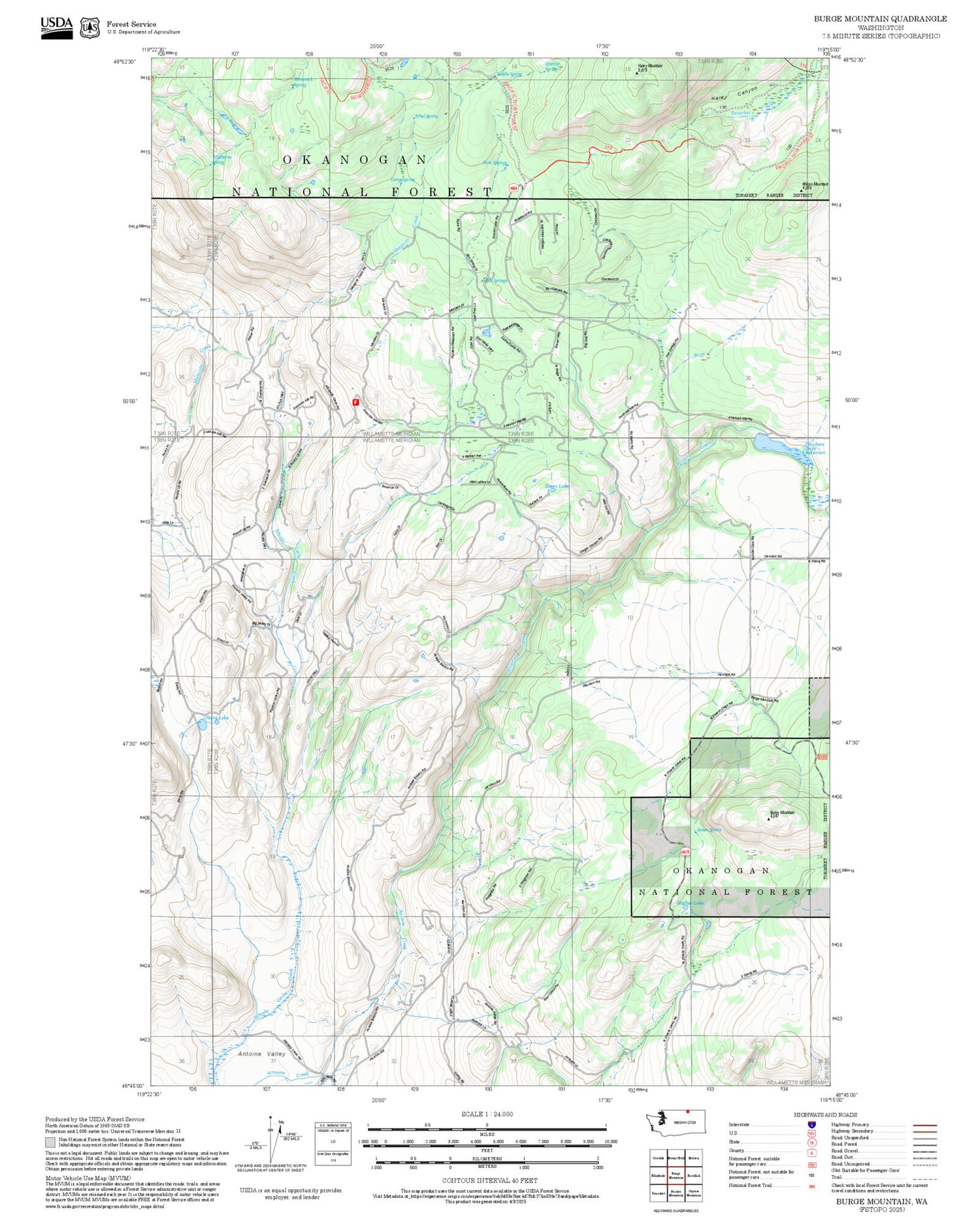 2025 Forest Service Topo Map of Burge Mountain Washington