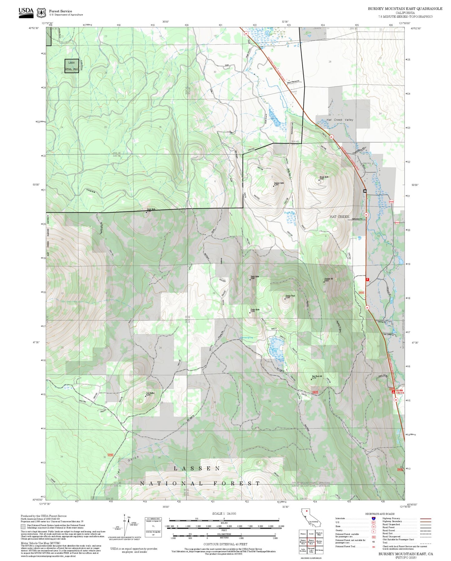 2025 Forest Service Topo Map of Burney Mountain East California