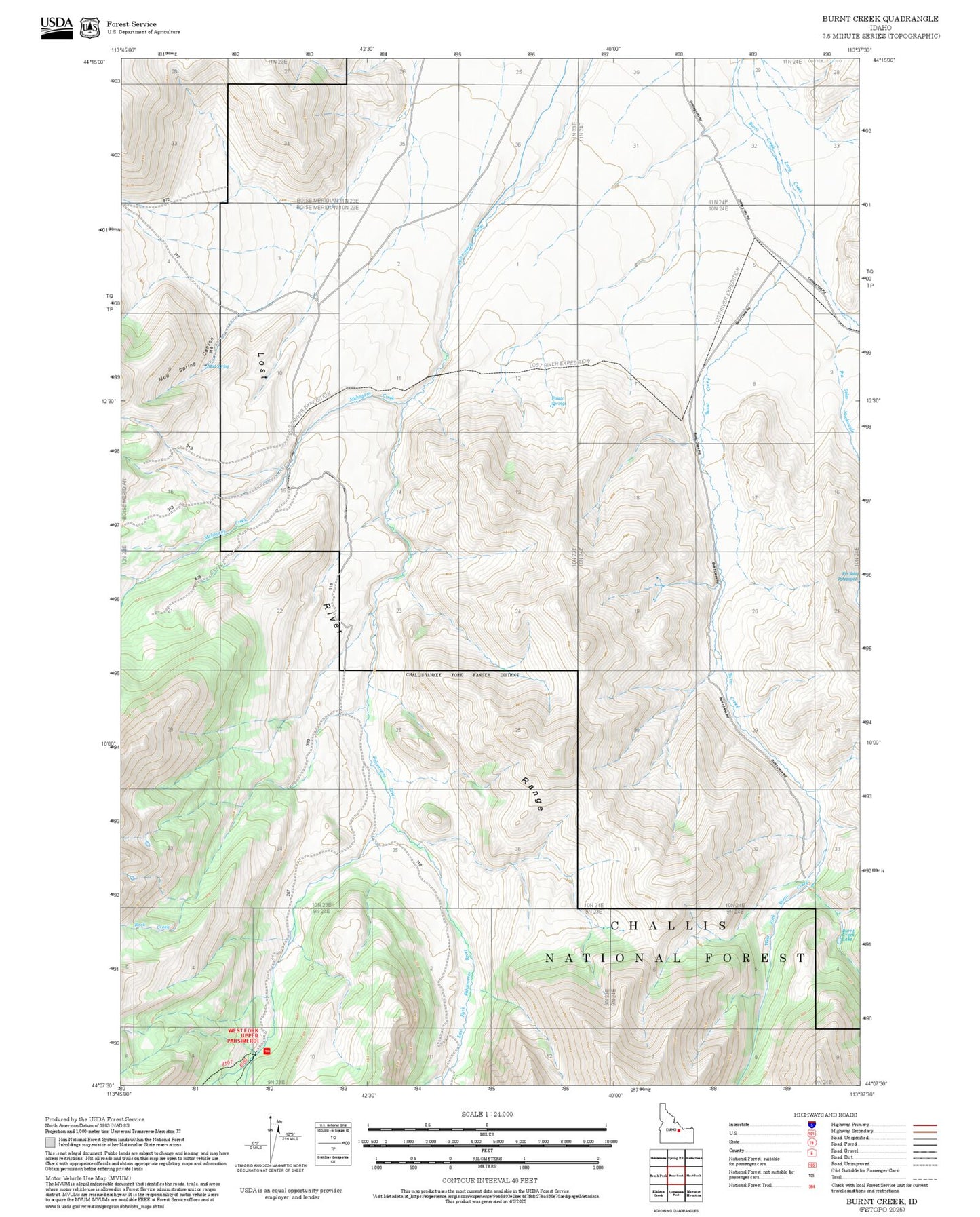 2025 Forest Service Topo Map of Burnt Creek Idaho