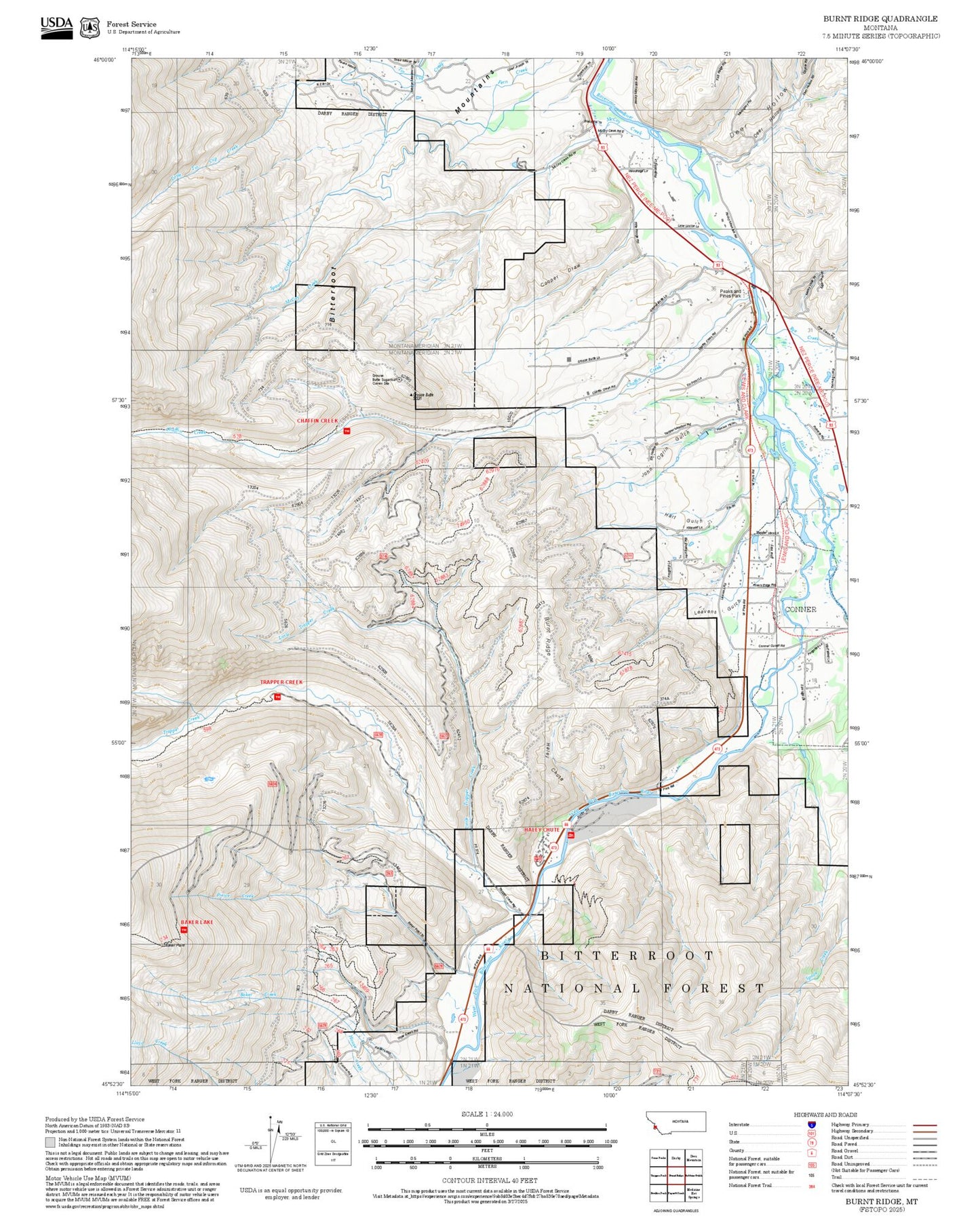 2025 Forest Service Topo Map of Burnt Ridge Montana