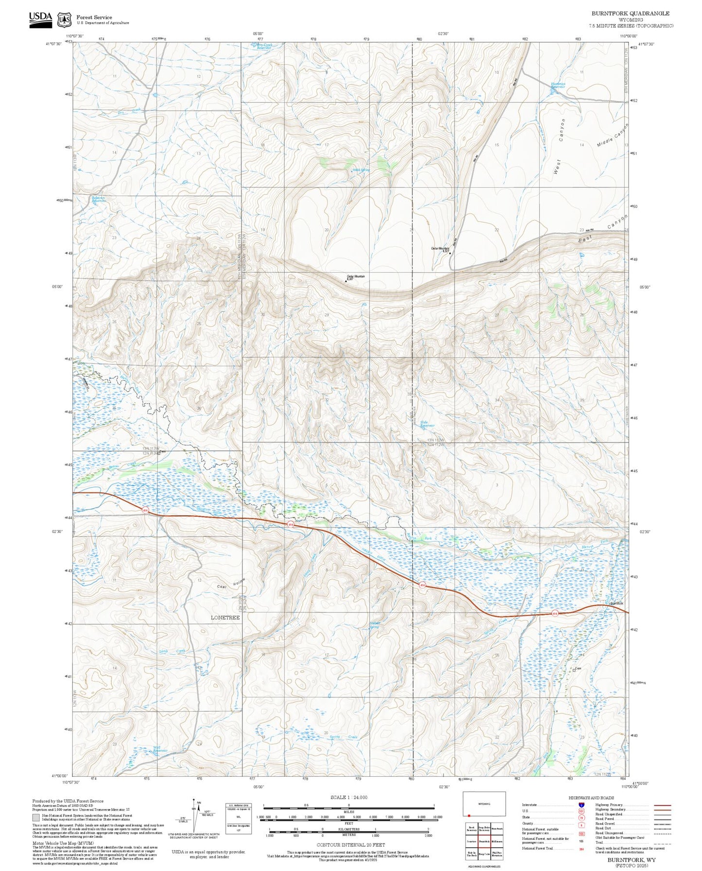 2025 Forest Service Topo Map of Burntfork Wyoming
