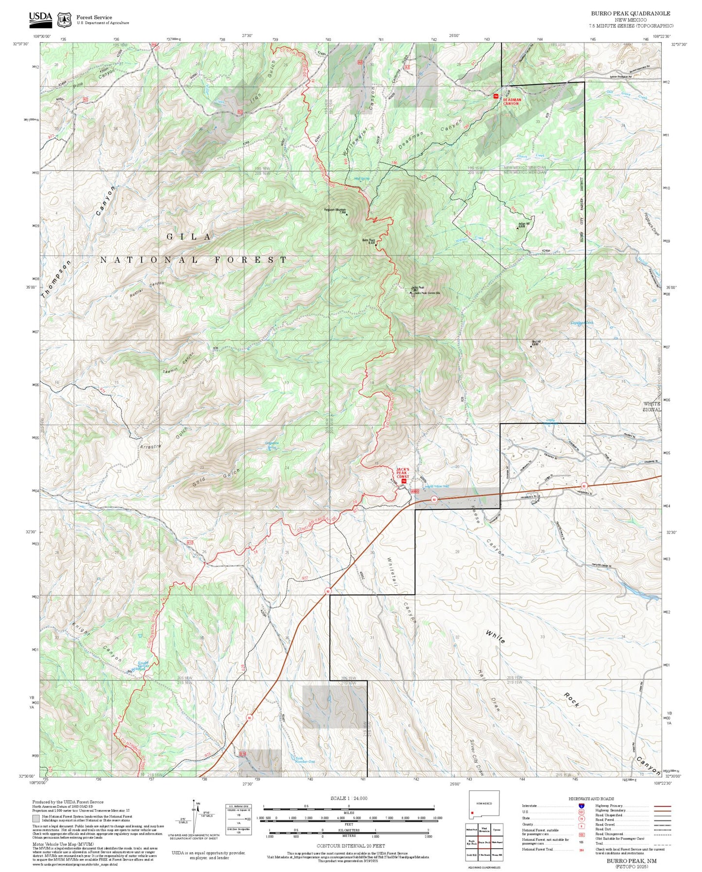 2025 Forest Service Topo Map of Burro Peak New Mexico