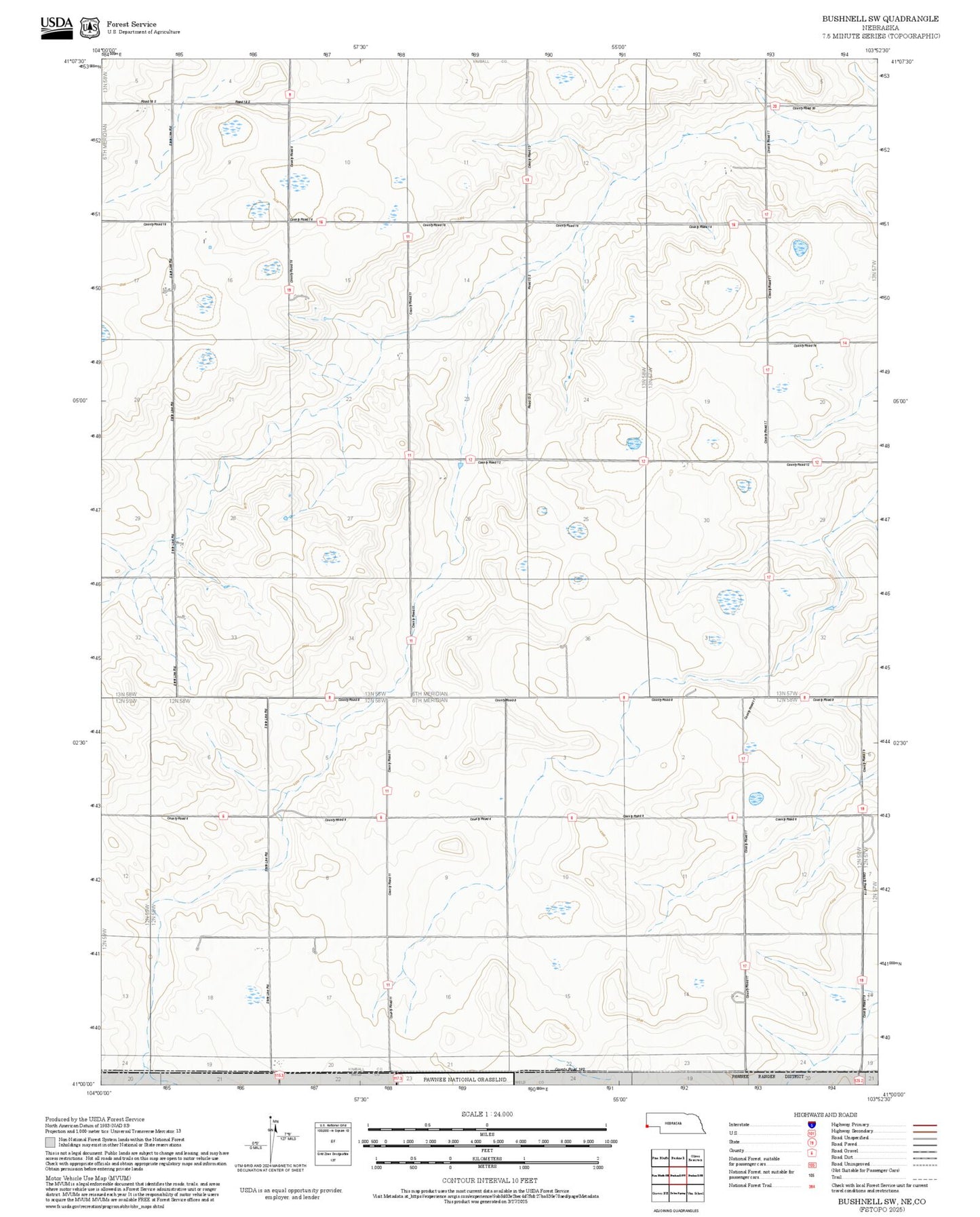 2025 Forest Service Topo Map of Bushnell SW Nebraska