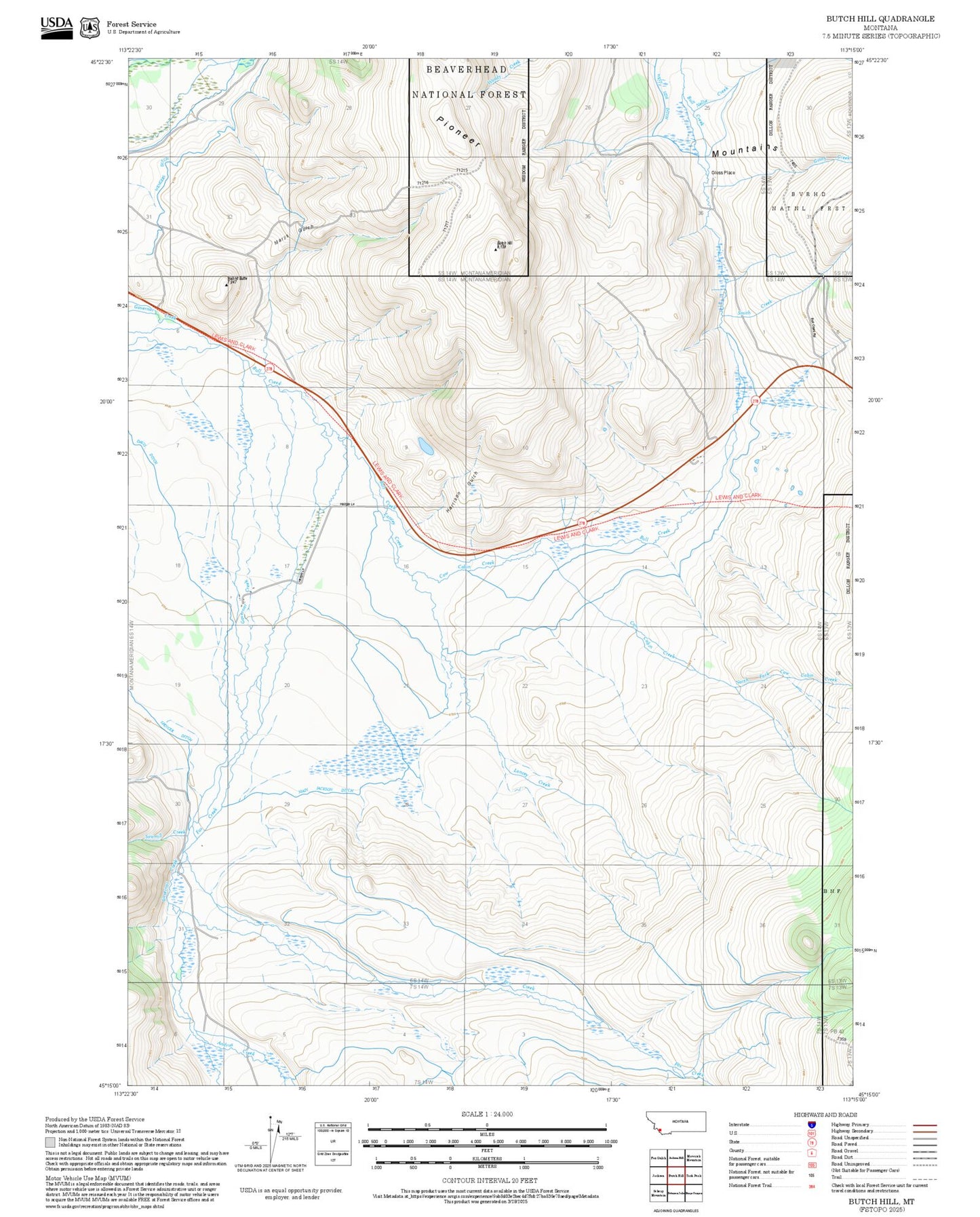 2025 Forest Service Topo Map of Butch Hill Montana