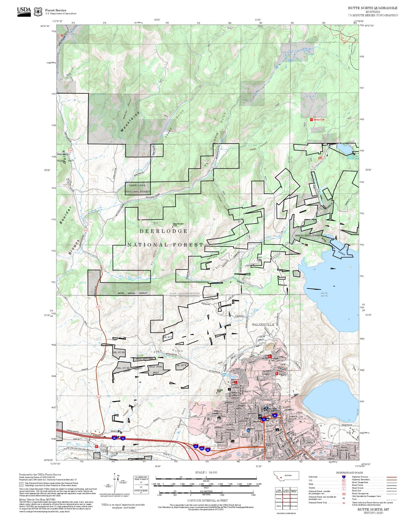 2025 Forest Service Topo Map of Butte North Montana