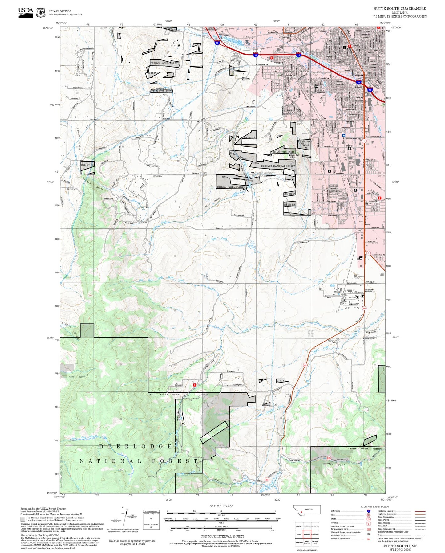 2025 Forest Service Topo Map of Butte South Montana