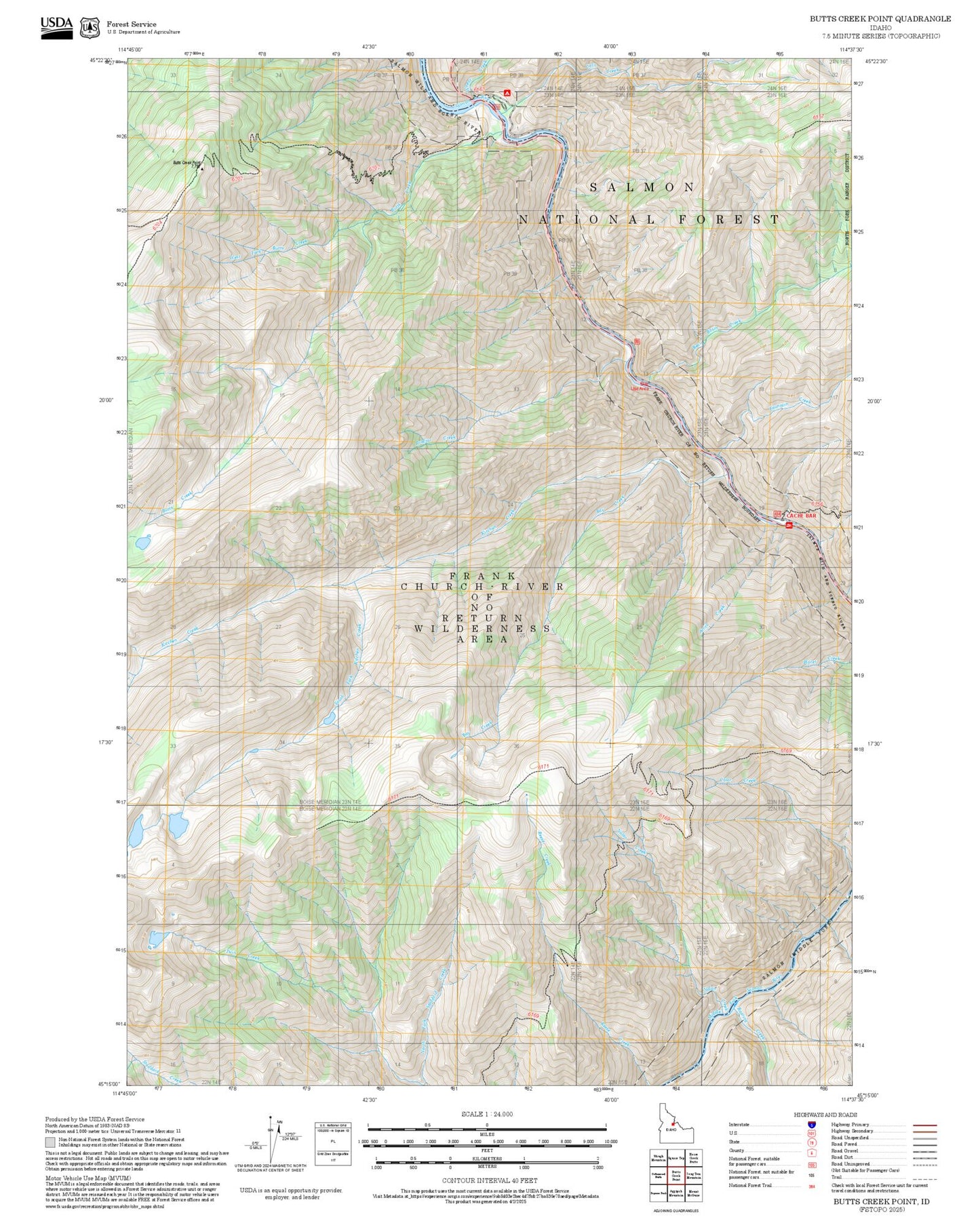 2025 Forest Service Topo Map of Butts Creek Point Idaho