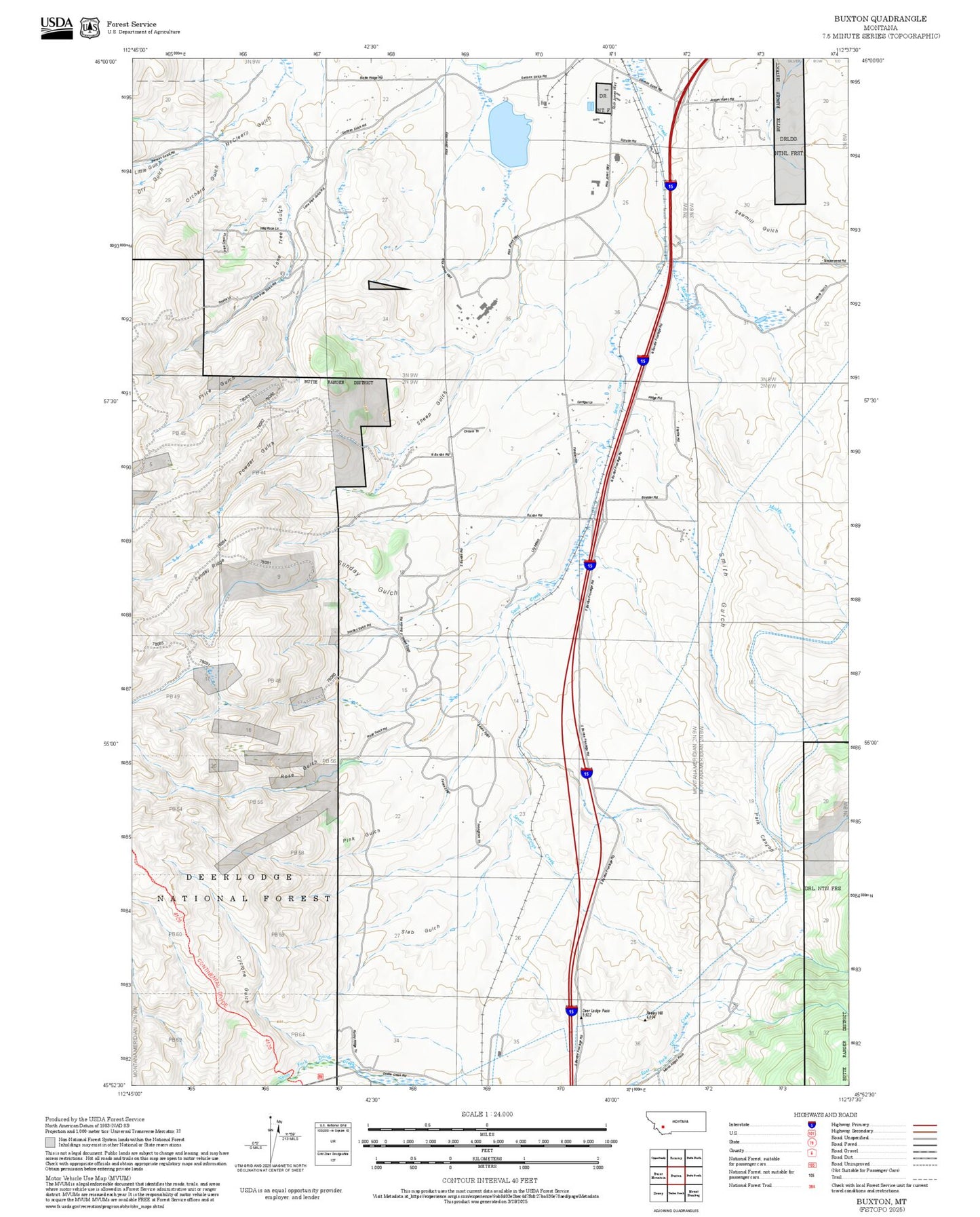 2025 Forest Service Topo Map of Buxton Montana