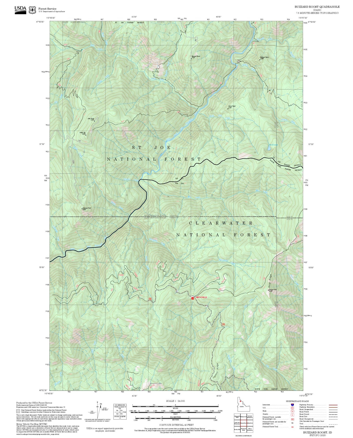2025 Forest Service Topo Map of Buzzard Roost Idaho