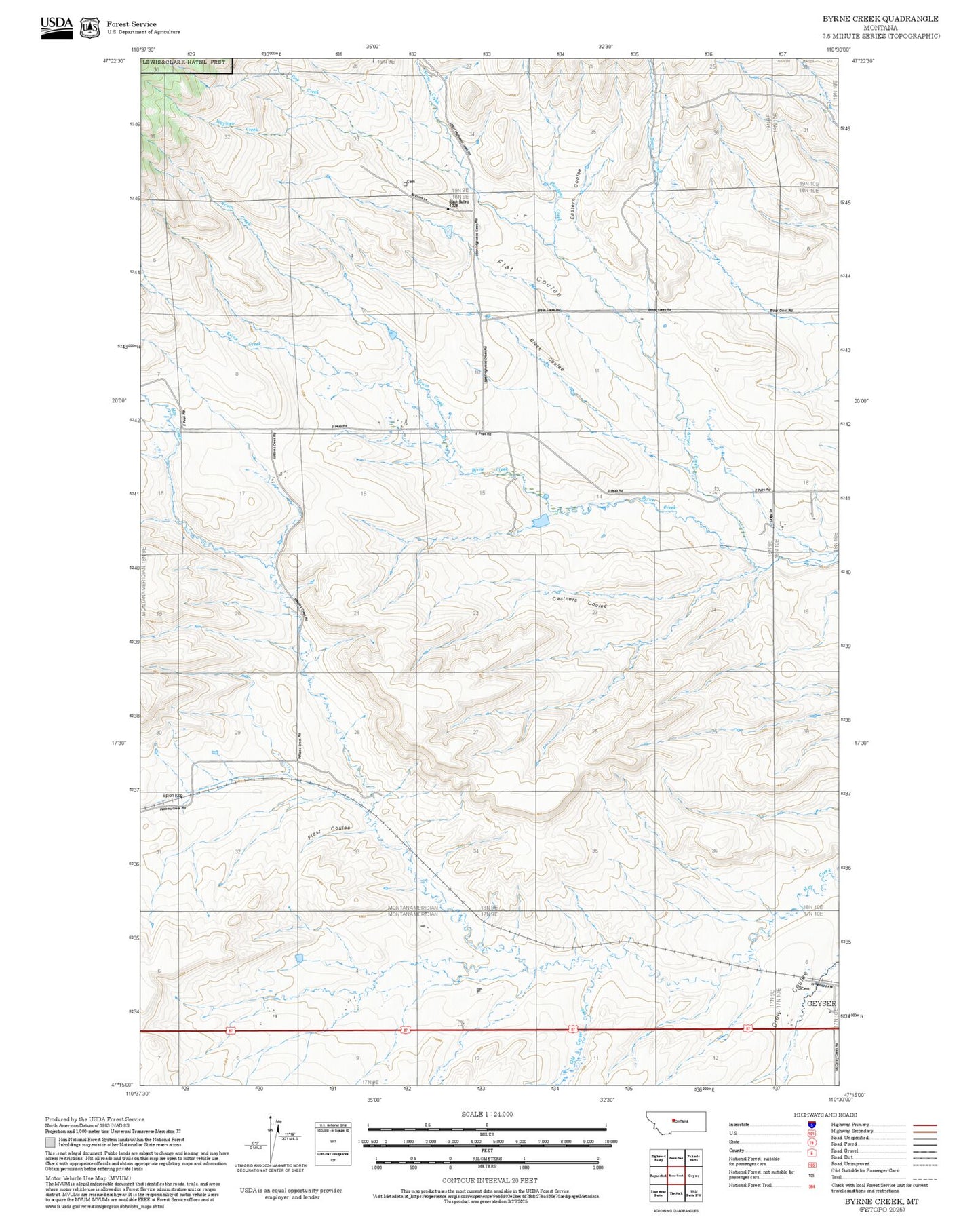 2025 Forest Service Topo Map of Byrne Creek Montana