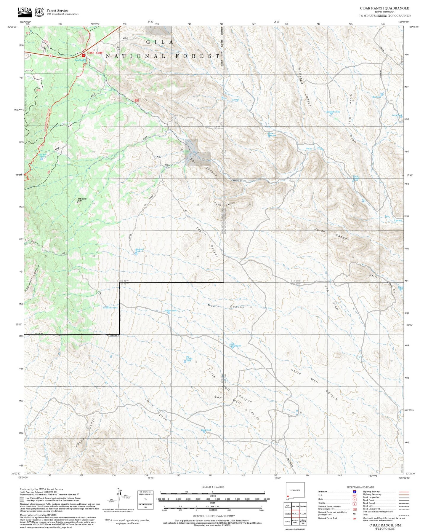 2025 Forest Service Topo Map of C Bar Ranch New Mexico