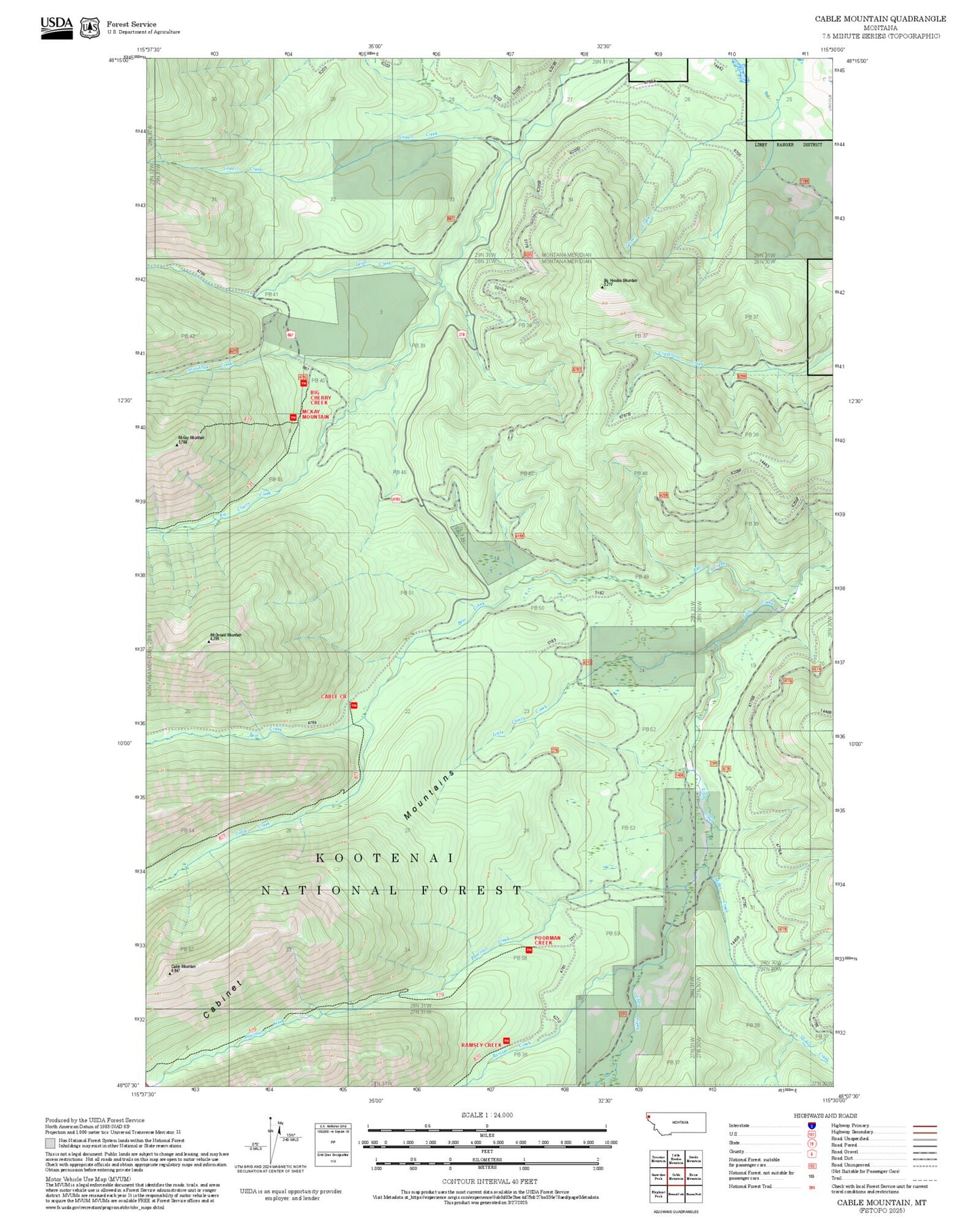 2025 Forest Service Topo Map of Cable Mountain Montana