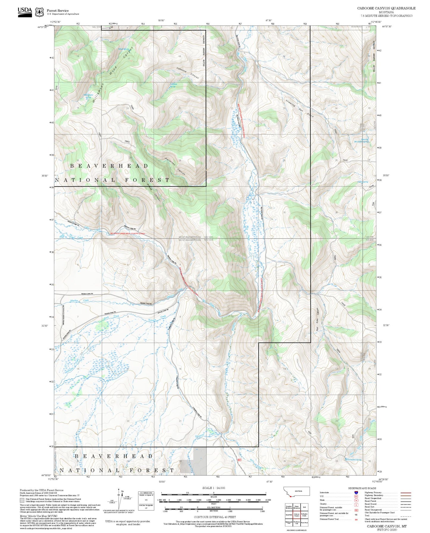 2025 Forest Service Topo Map of Caboose Canyon Montana