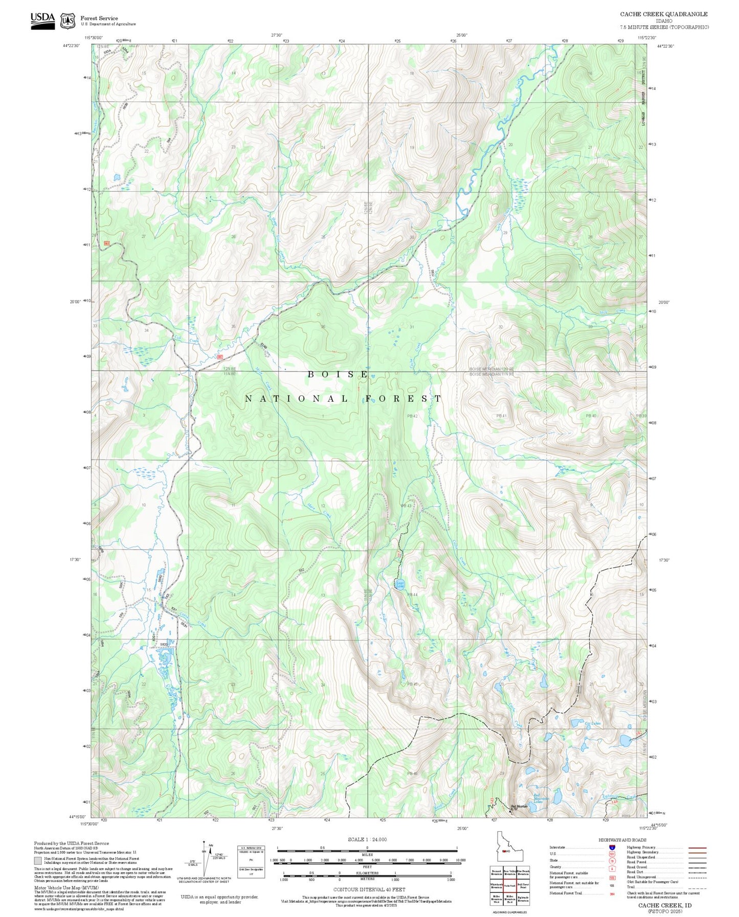 2025 Forest Service Topo Map of Cache Creek Idaho