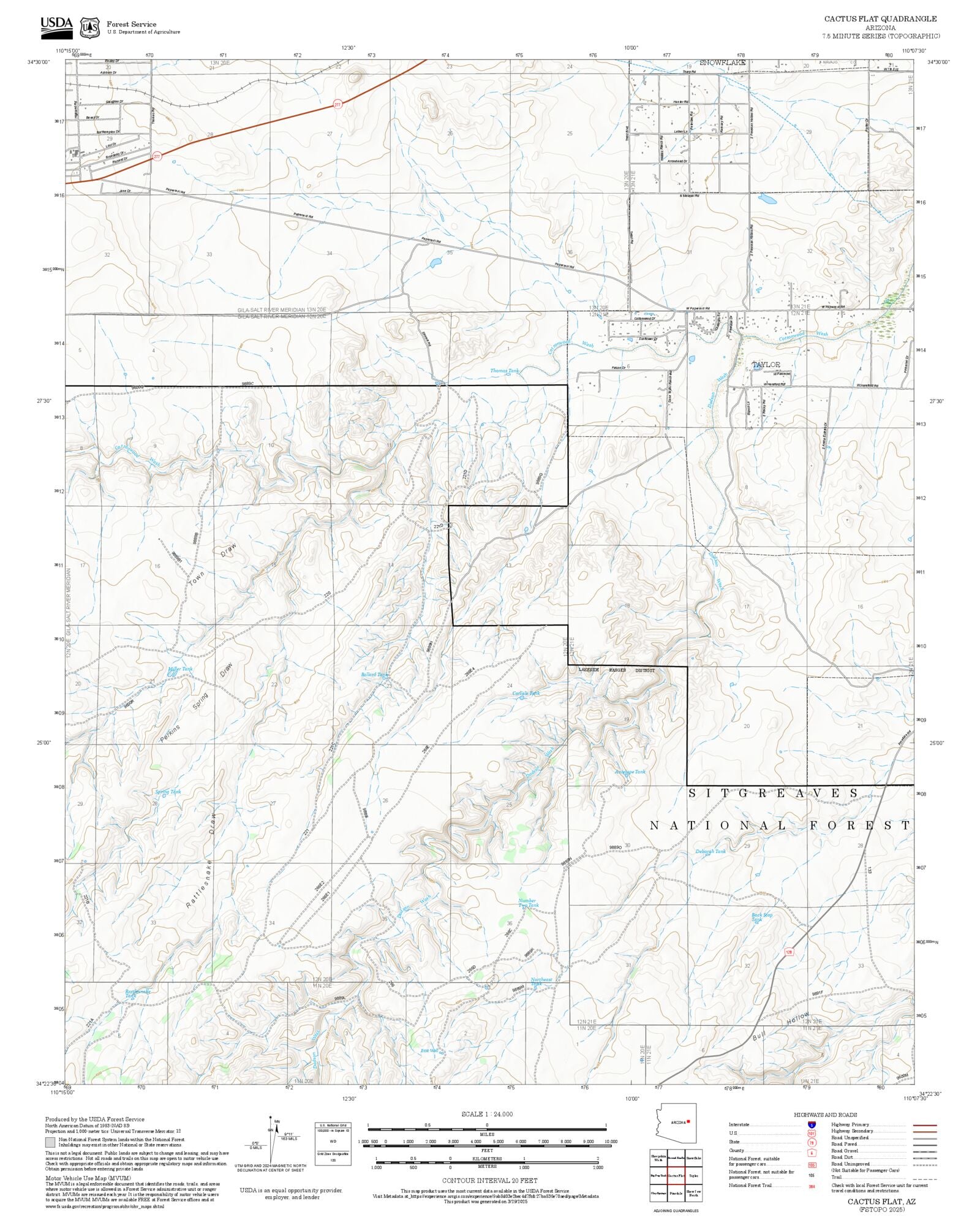 2025 Forest Service Topo Map of Cactus Flat Arizona – MyTopo Map Store