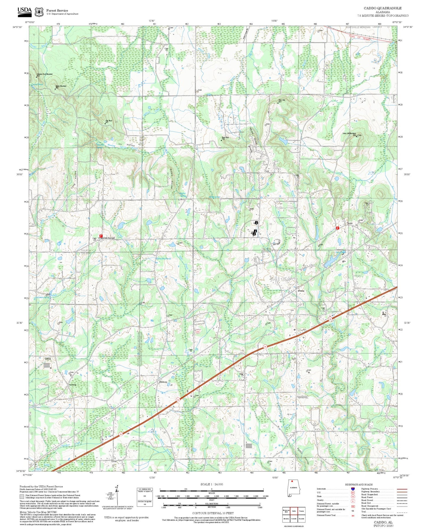 2025 Forest Service Topo Map of Caddo Alabama