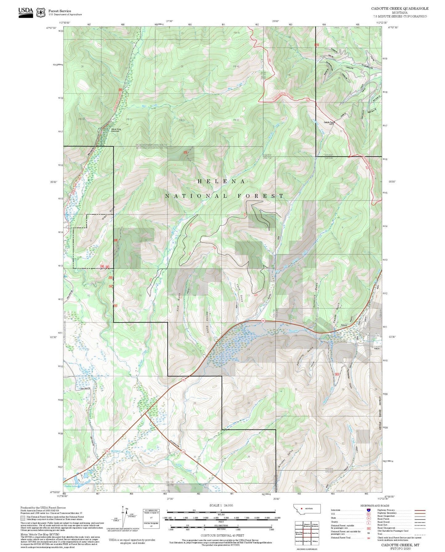 2025 Forest Service Topo Map of Cadotte Creek Montana