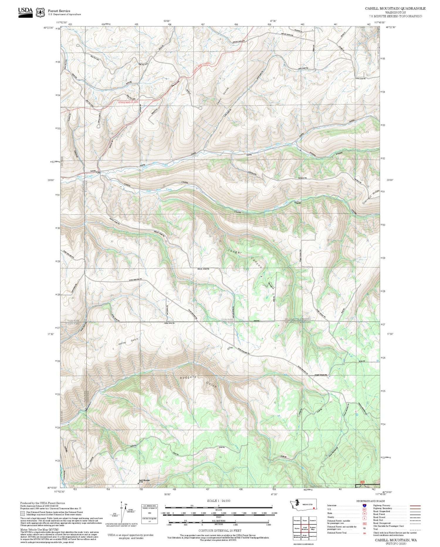 2025 Forest Service Topo Map of Cahill Mountain Washington