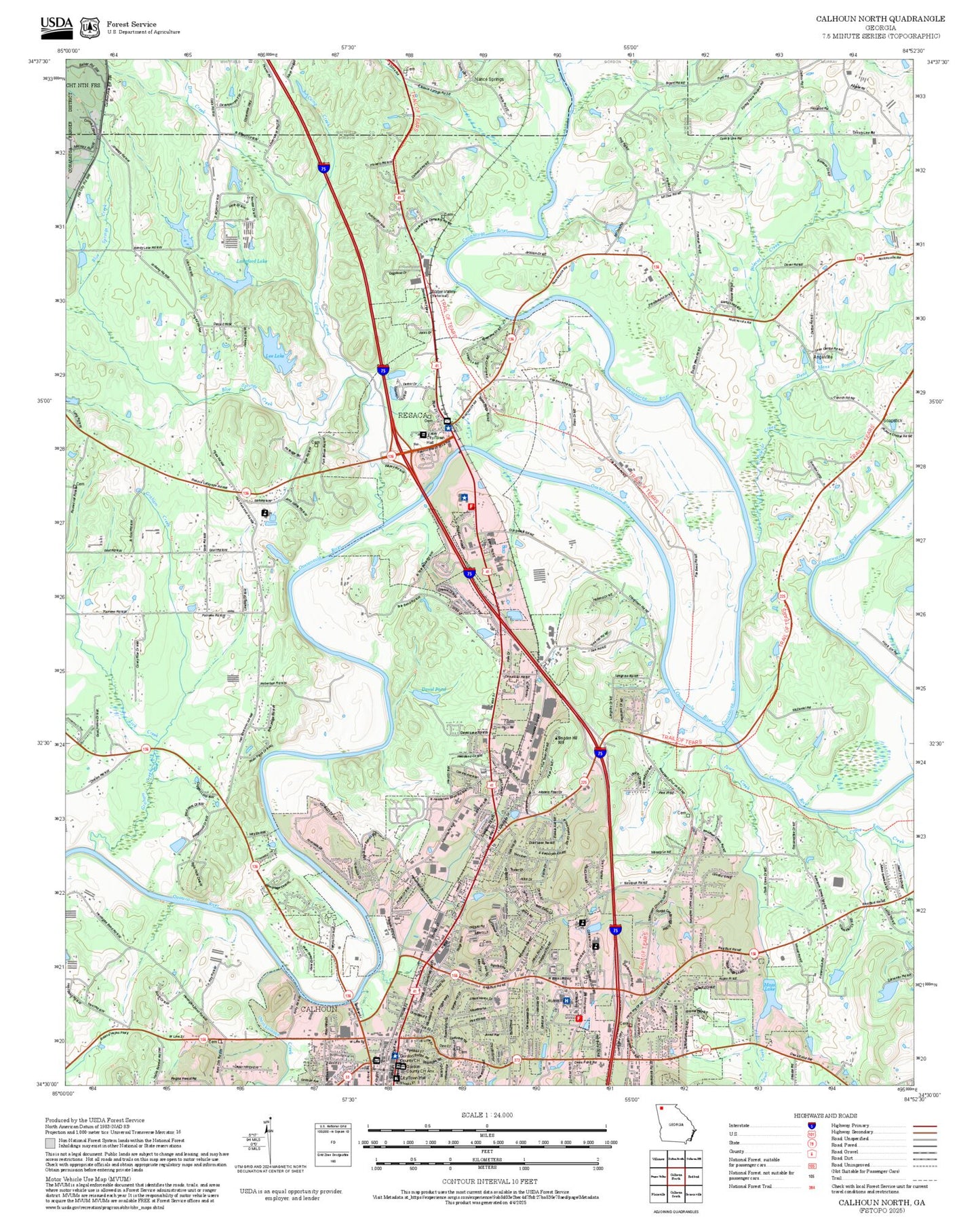 2025 Forest Service Topo Map of Calhoun North Georgia
