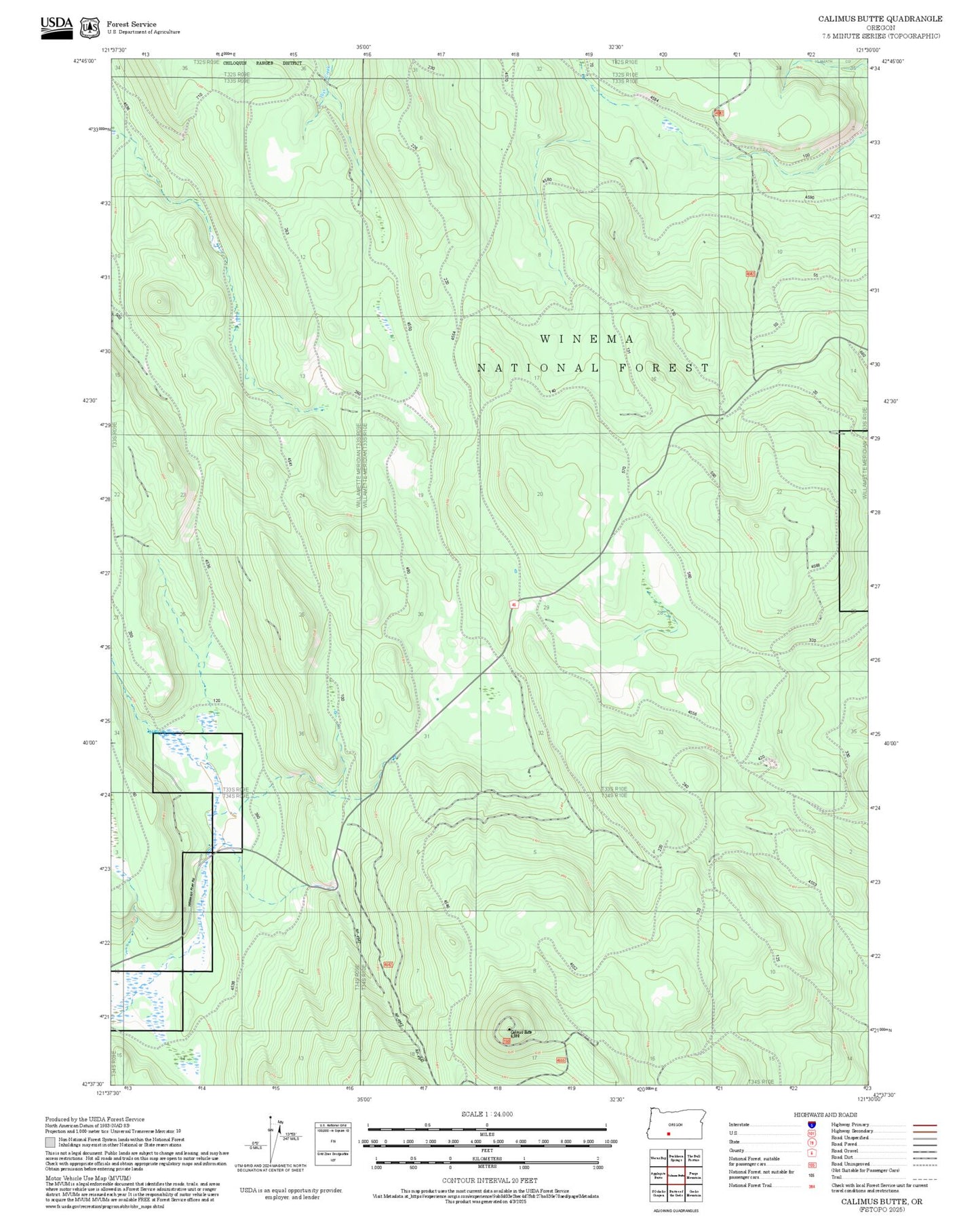 2025 Forest Service Topo Map of Calimus Butte Oregon