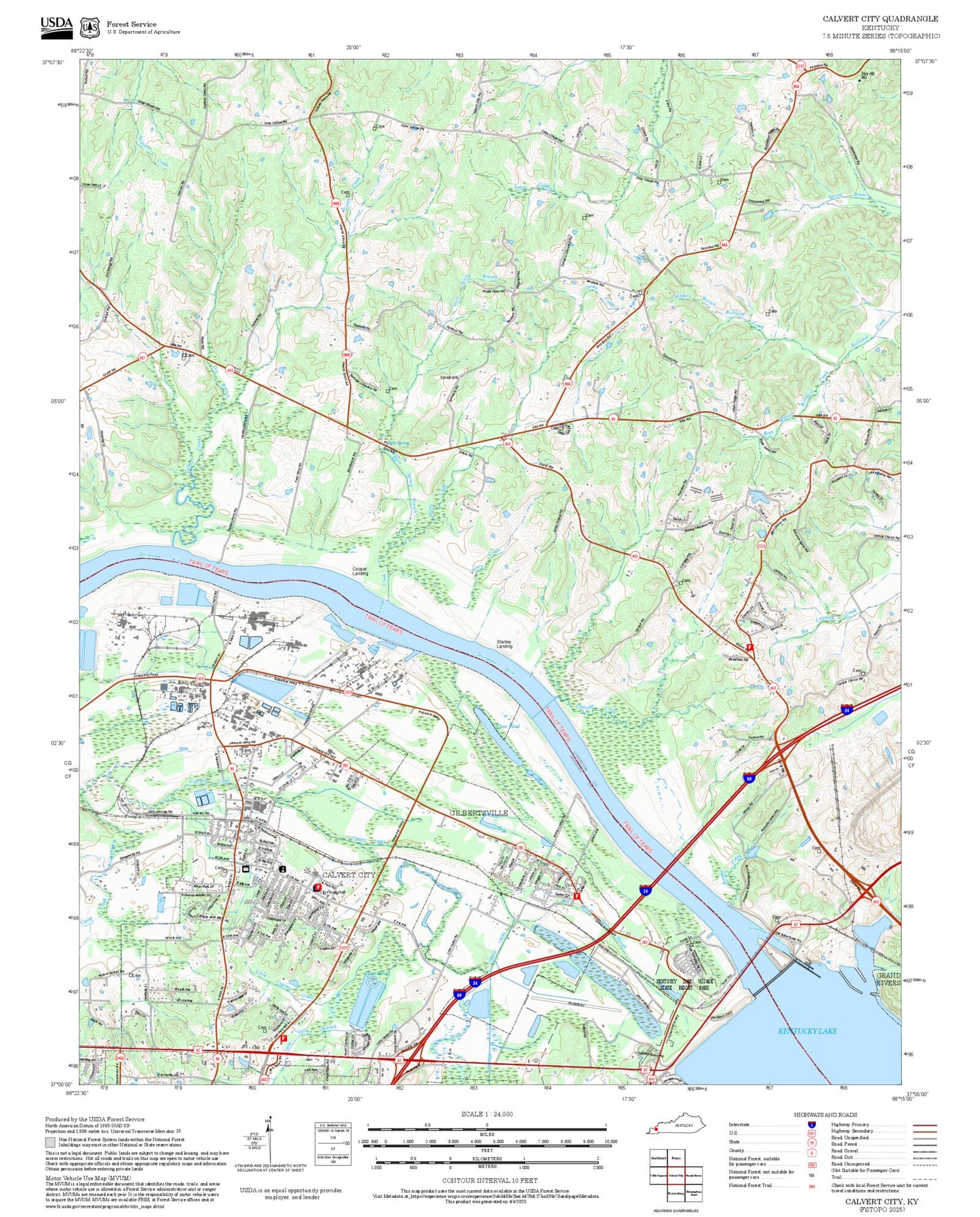 2025 Forest Service Topo Map of Calvert City Kentucky