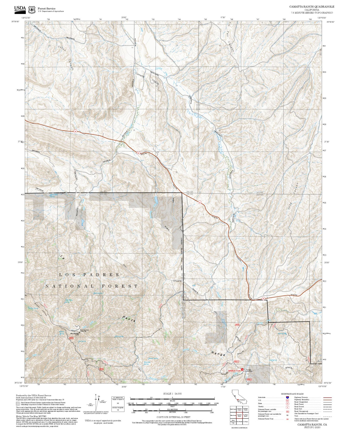2025 Forest Service Topo Map of Camatta Ranch California