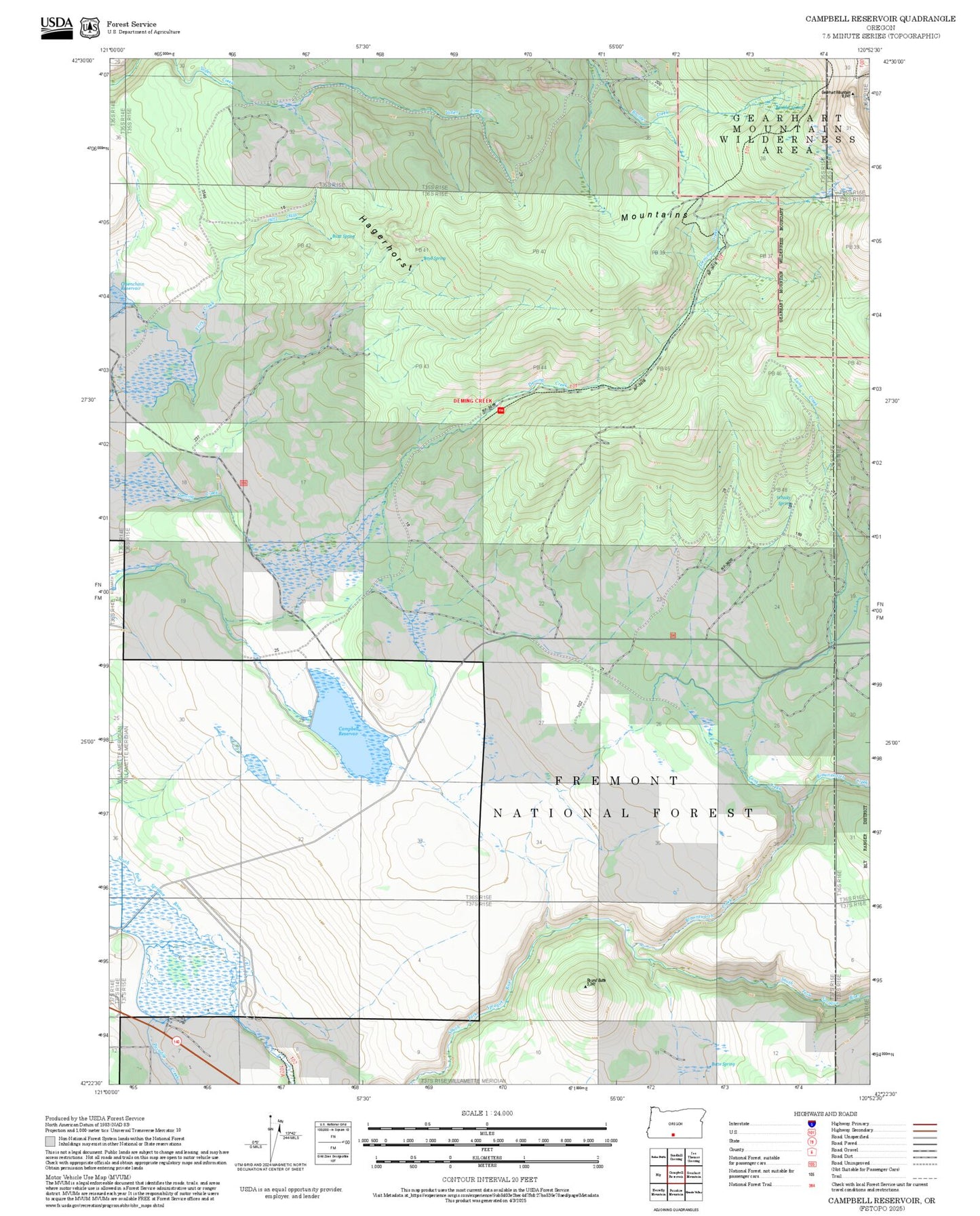 2025 Forest Service Topo Map of Campbell Reservoir Oregon