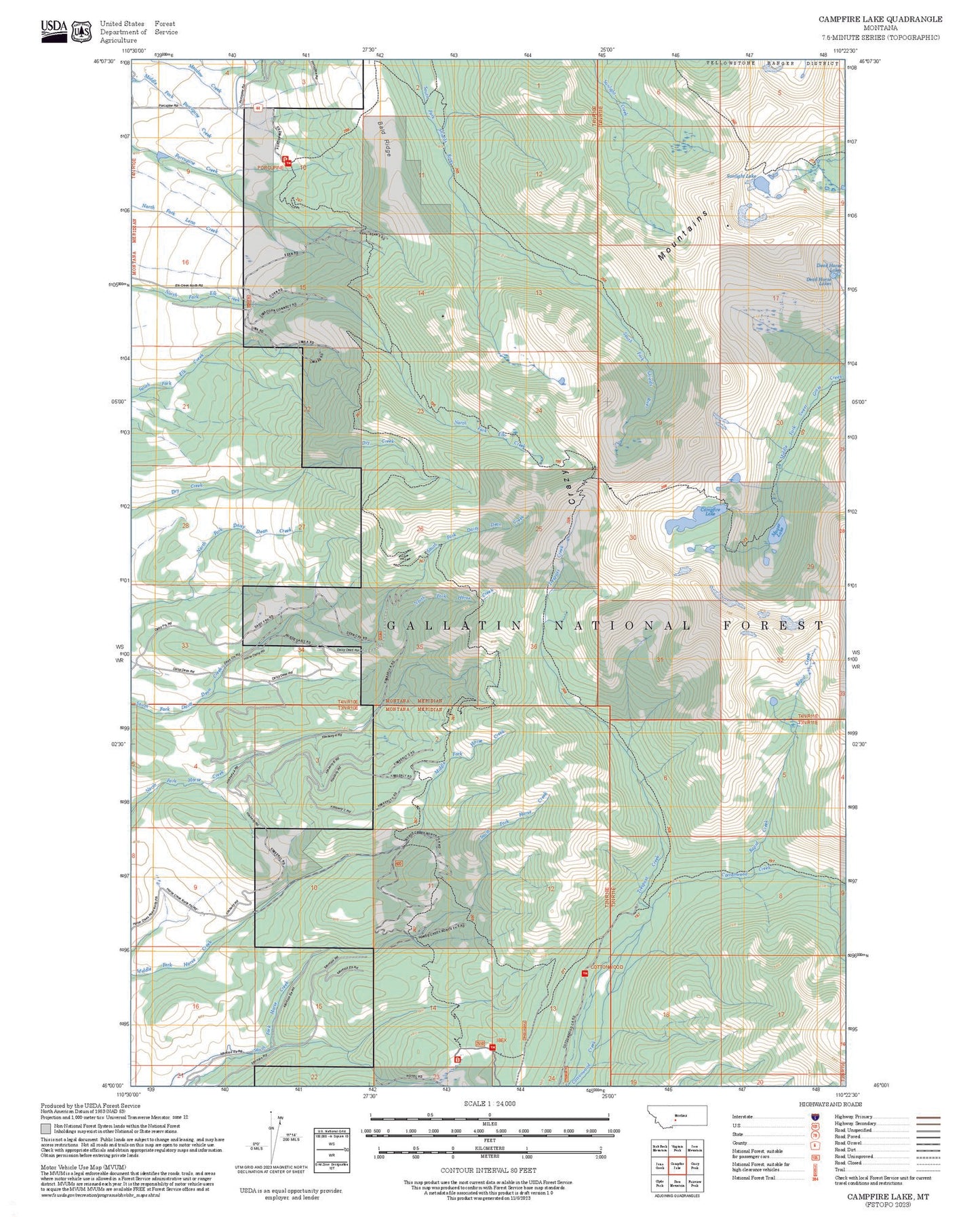 2025 Forest Service Topo Map of Campfire Lake Montana