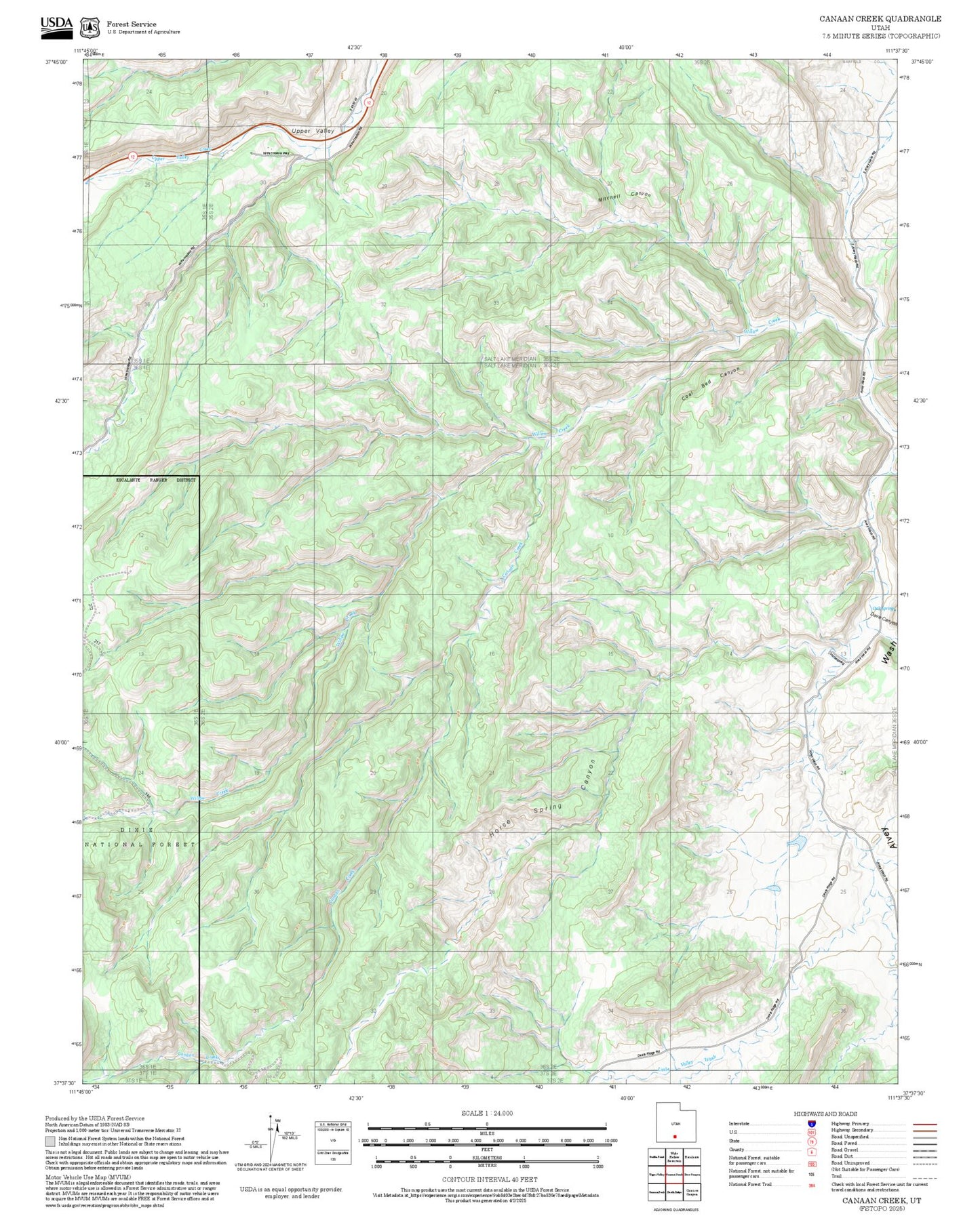 2025 Forest Service Topo Map of Canaan Creek Utah
