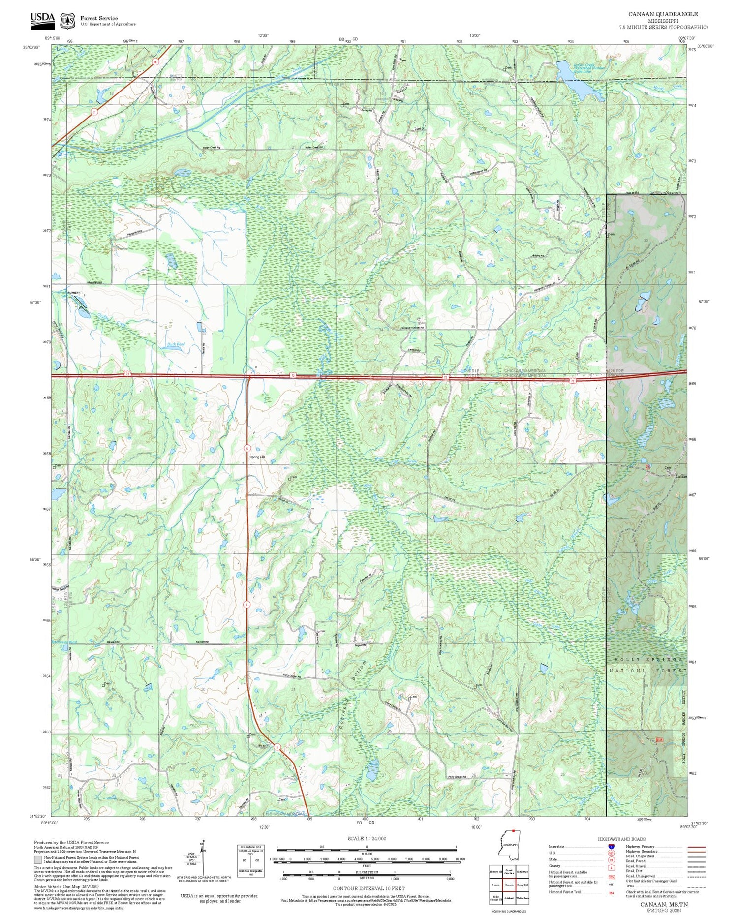 2025 Forest Service Topo Map of Canaan Mississippi